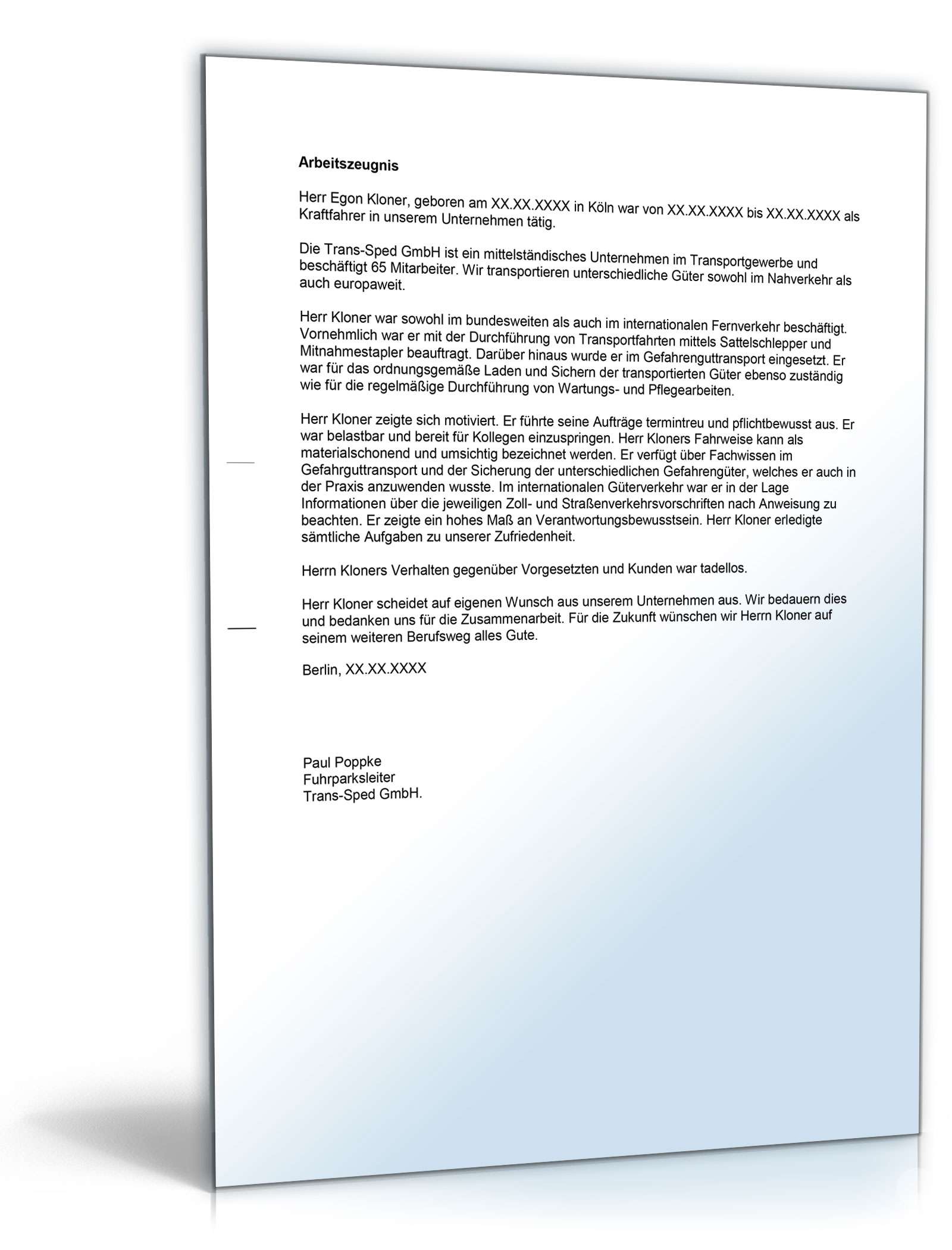 Arbeitszeugnis Berufskraftfahrer Excel. Seite: 5