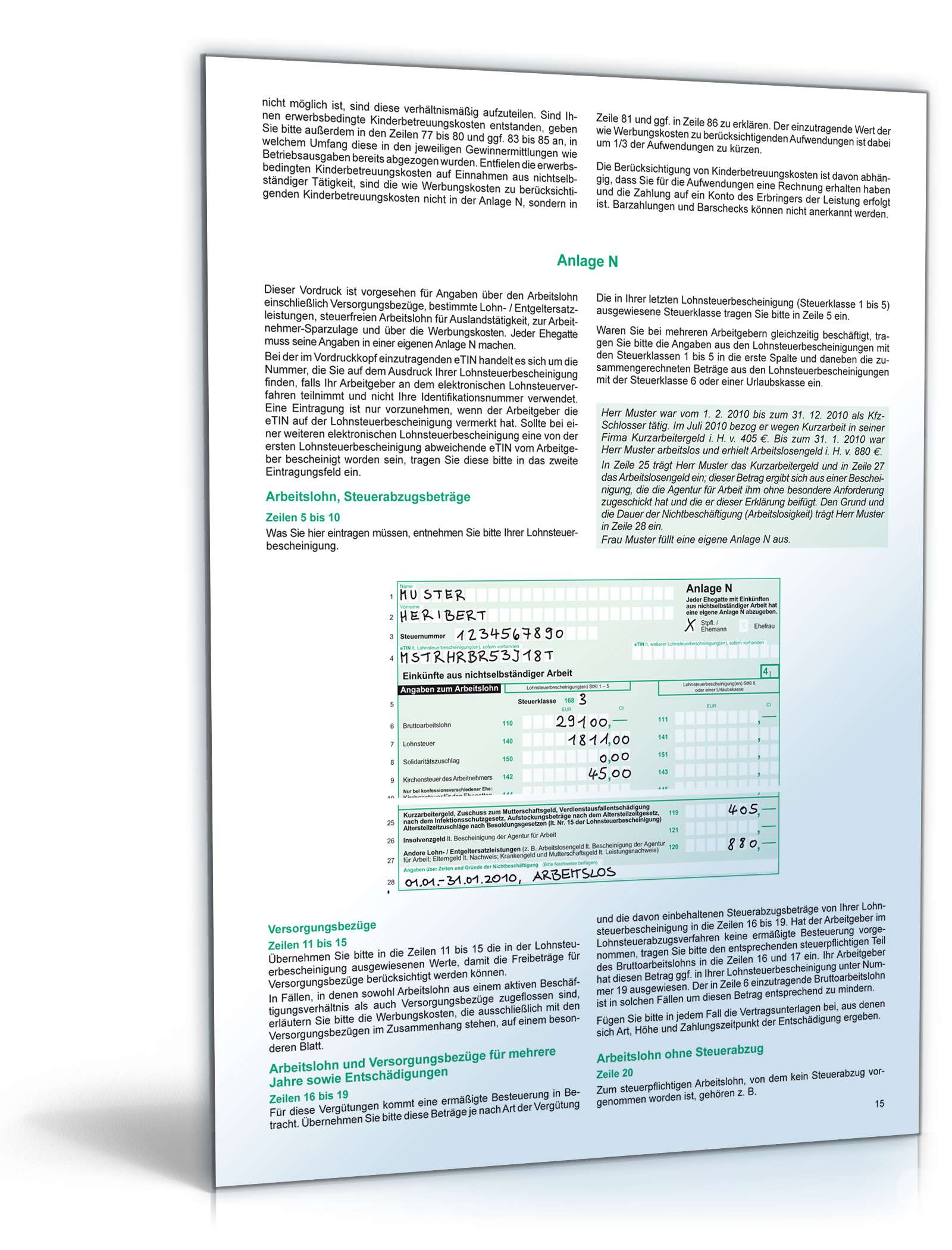 Anleitung zur Einkommensteuererklärung 2010 PDF. Seite: 15