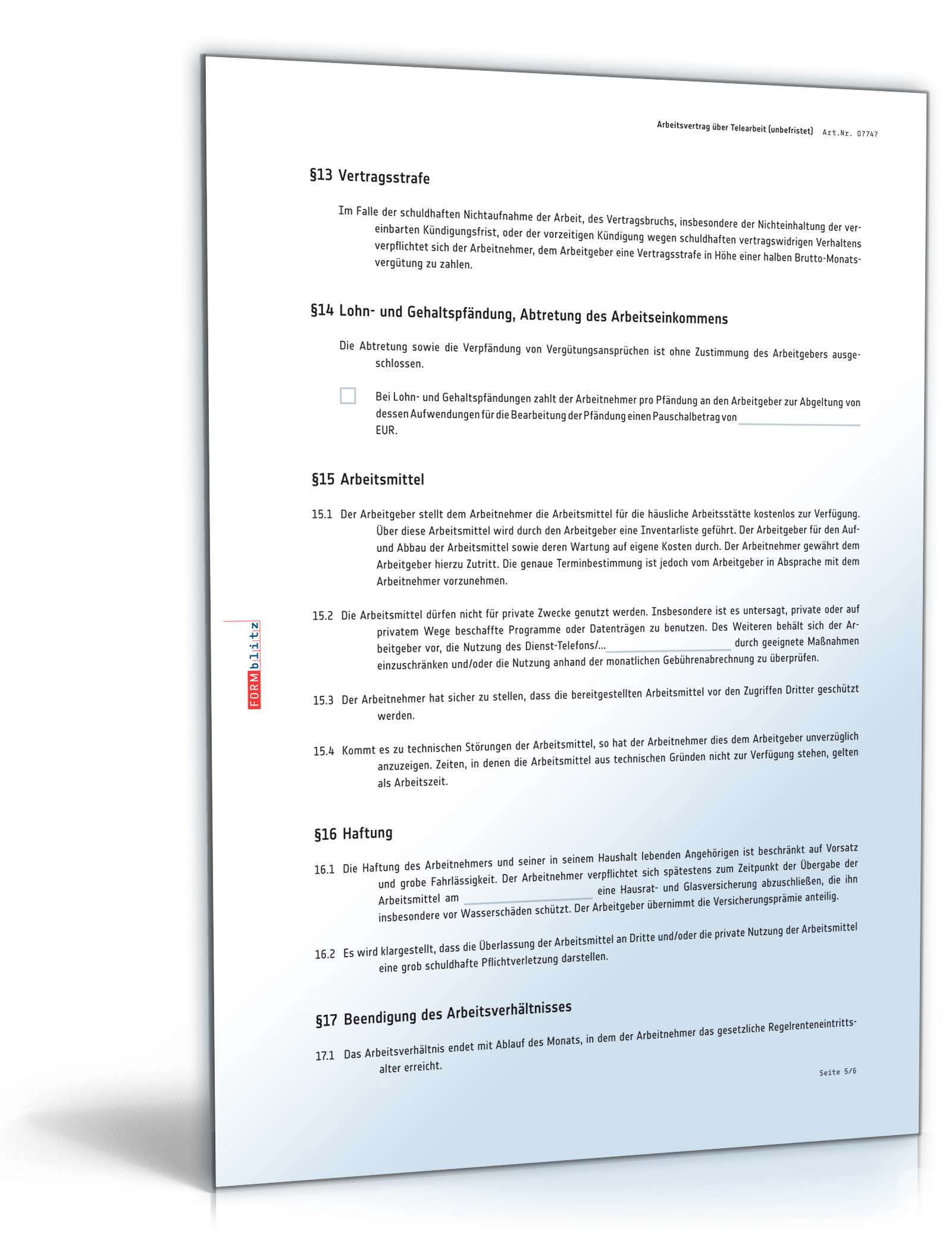 Arbeitsvertrag Homeoffice Muster PDF. Seite: 5