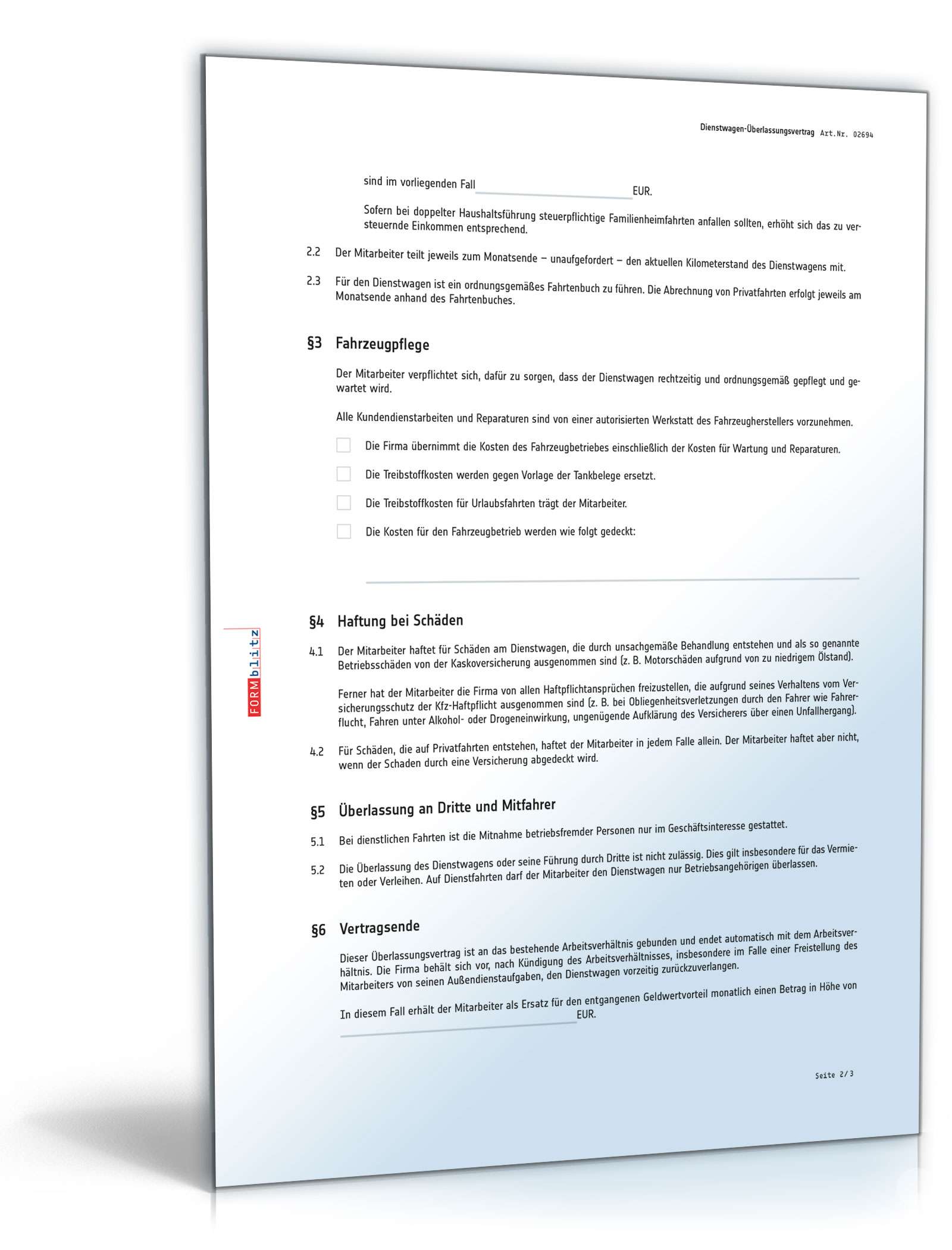 Dienstwagen-Überlassungsvertrag PDF. Seite: 2