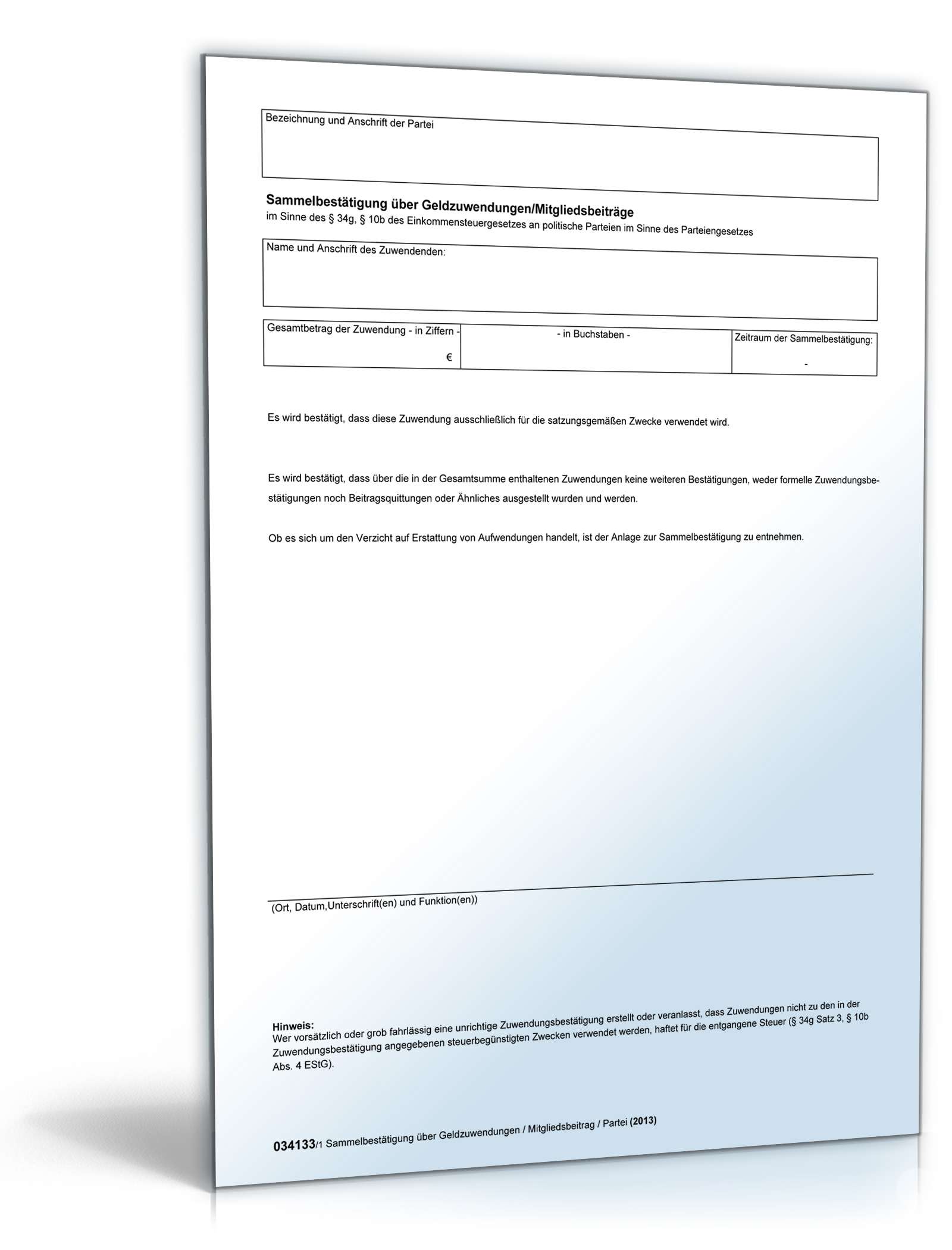 Sammelbescheinigung über Geldzuwendungen PDF