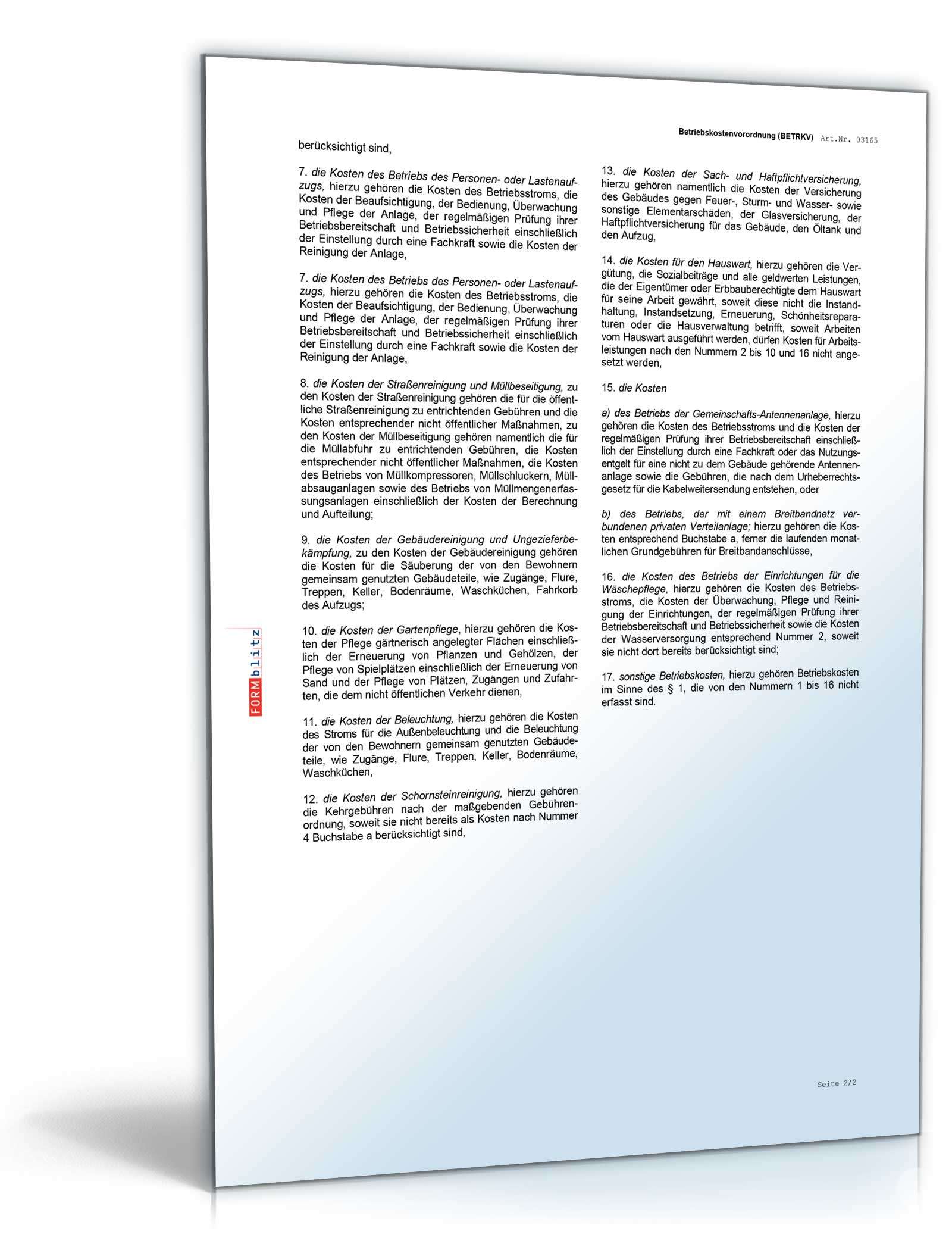 Betriebskostenverordnung Word. Seite: 2