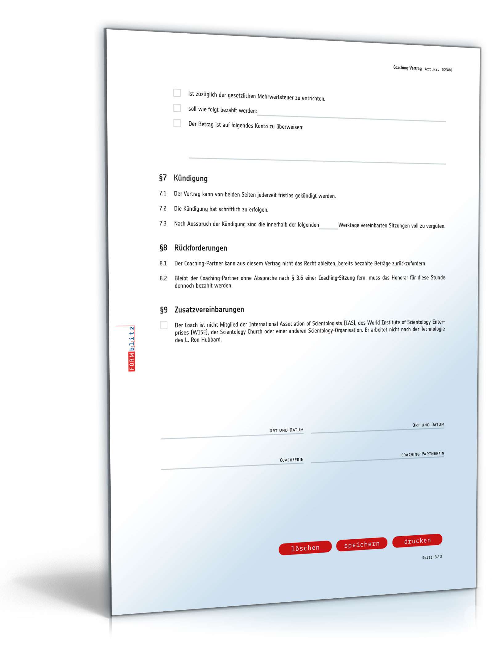 Coaching Vertrag PDF. Seite: 3