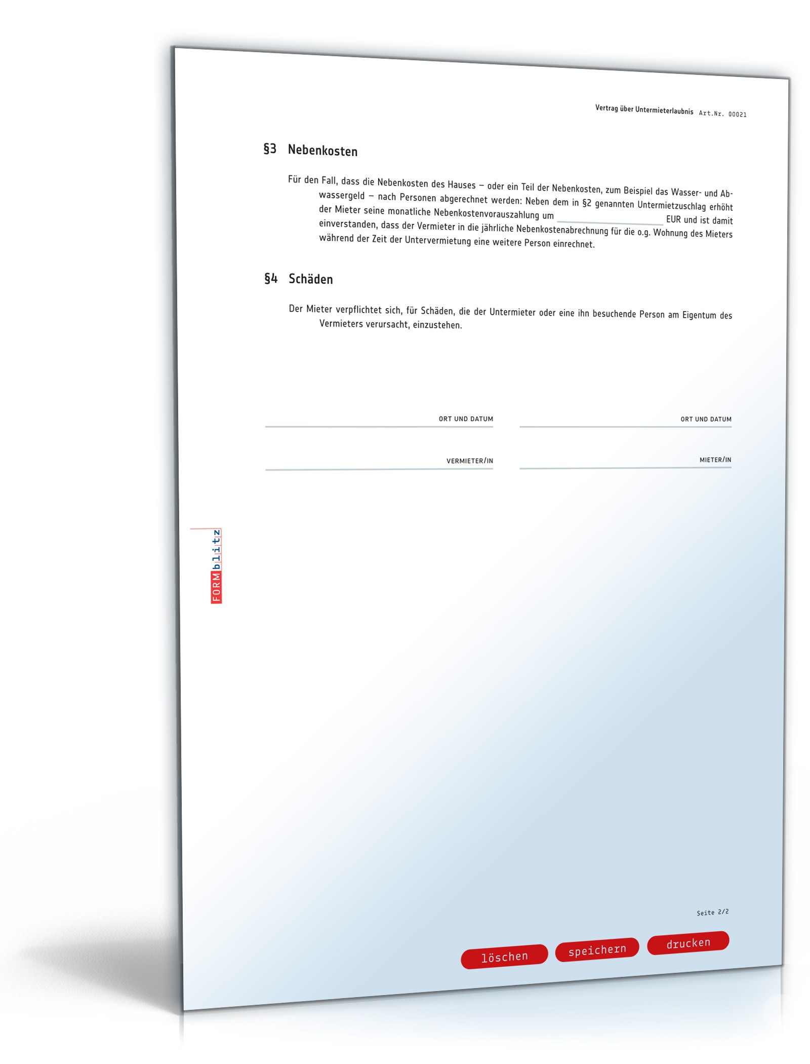 Vertrag Untermieterlaubnis PDF. Seite: 2