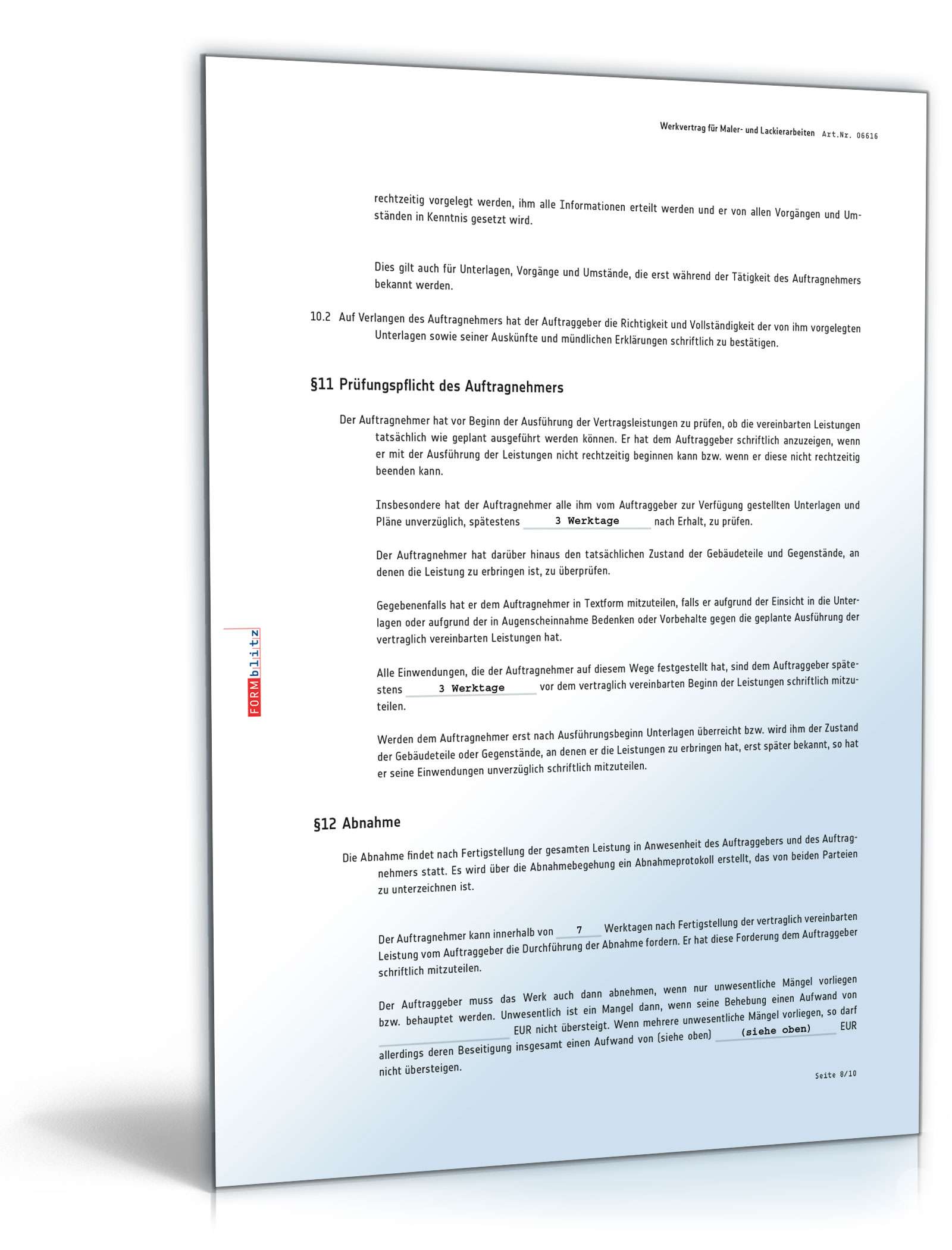 Werkvertrag Maler- und Lackierarbeiten PDF. Seite: 8