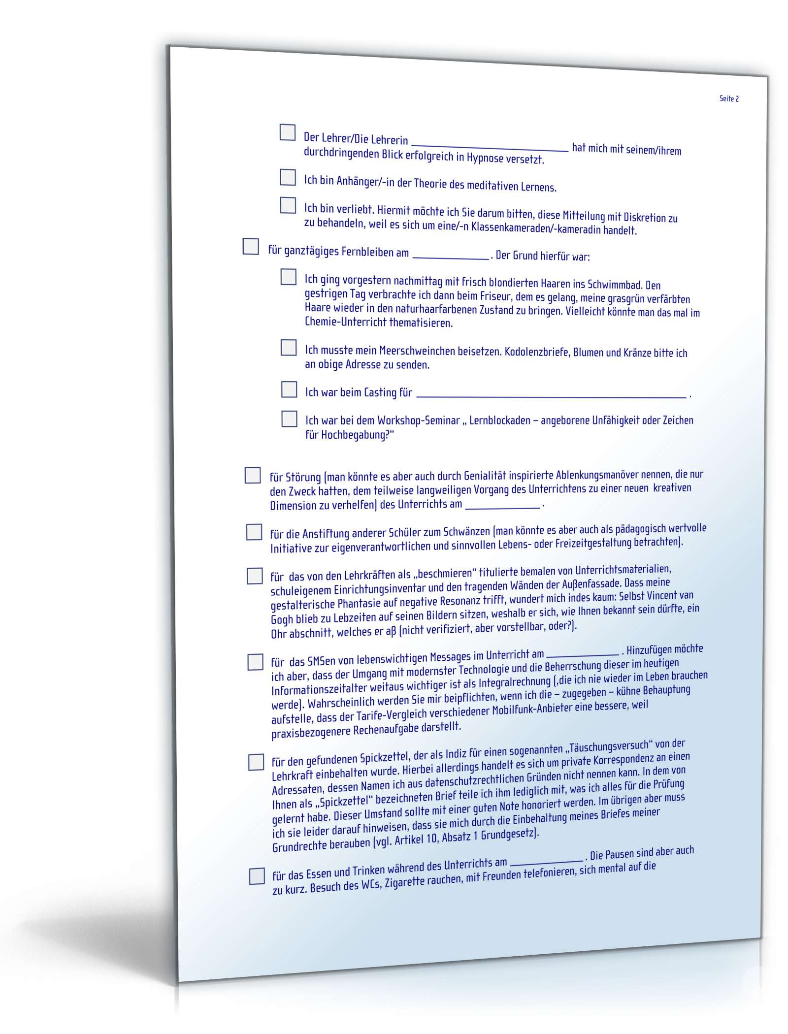 FUN-Entschuldigung Schule PDF. Seite: 2