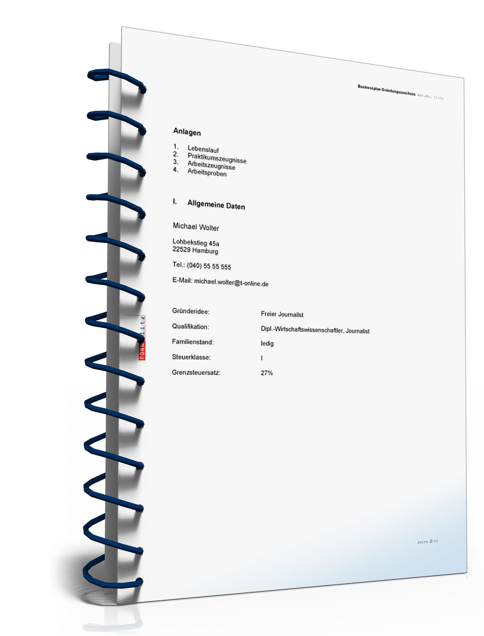 Businessplan für Freiberufler Excel. Seite: 4