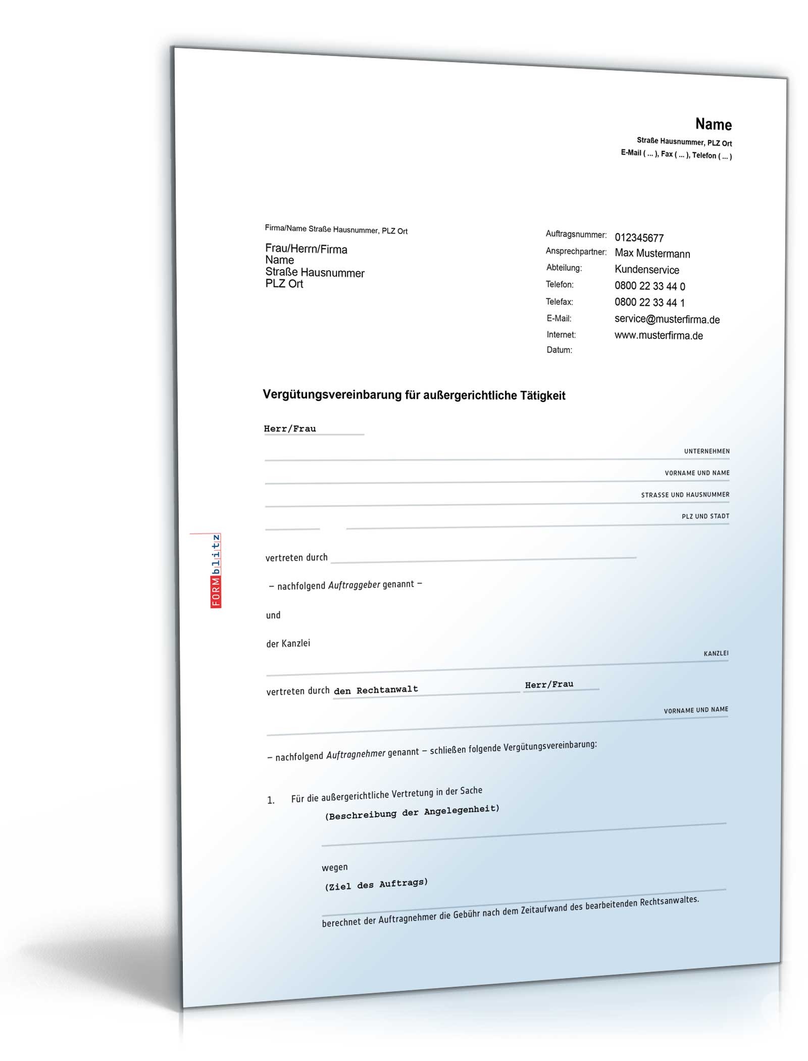 Vergütungsvereinbarung Rechtsanwalt PDF