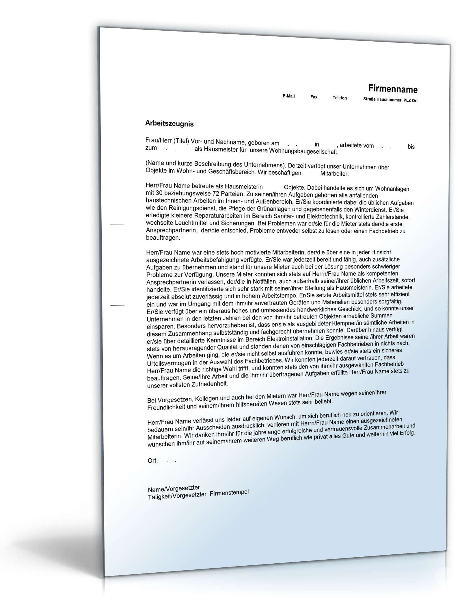 Arbeitszeugnis Hausmeister  Excel. Seite: 4