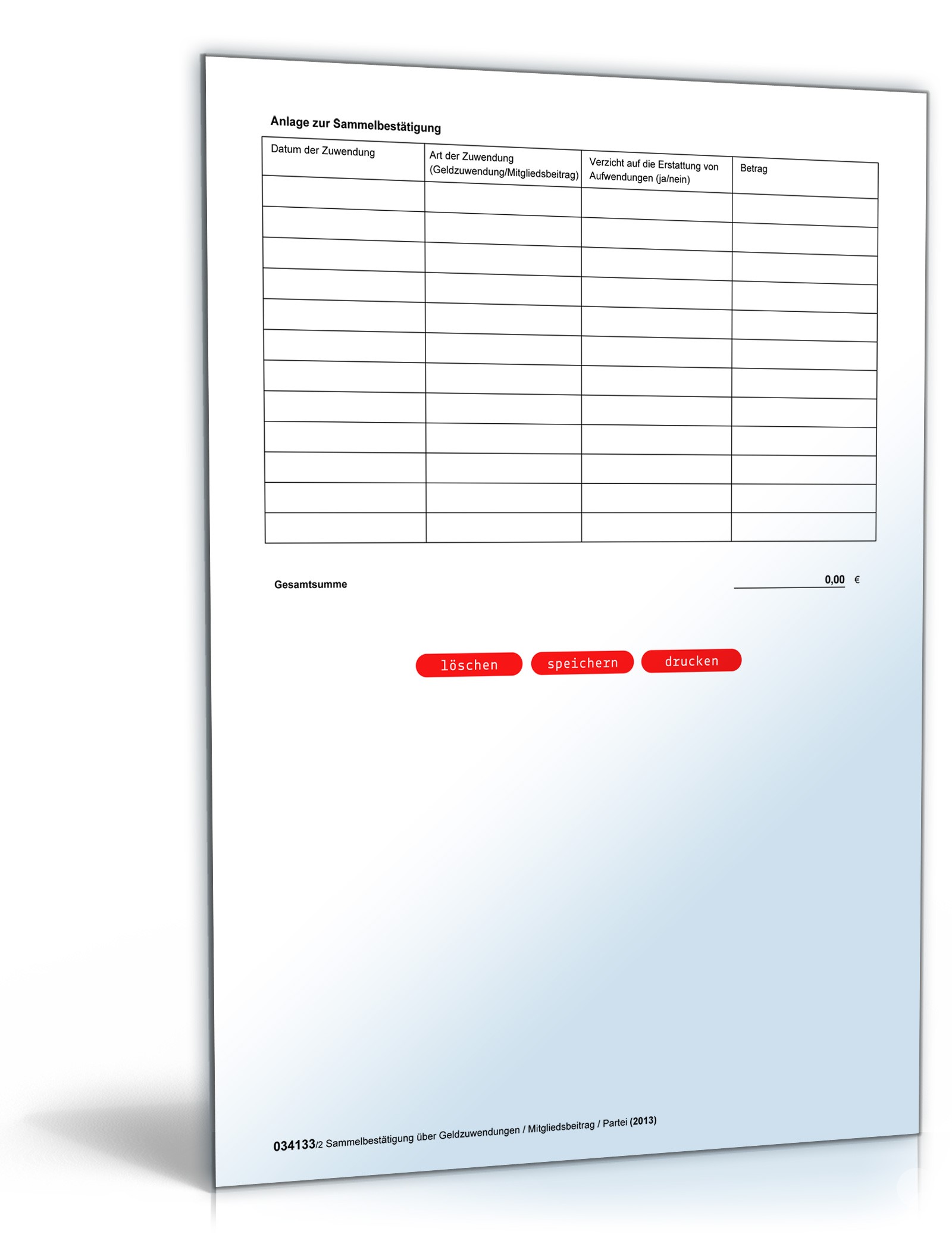 Sammelbescheinigung über Geldzuwendungen PDF. Seite: 2