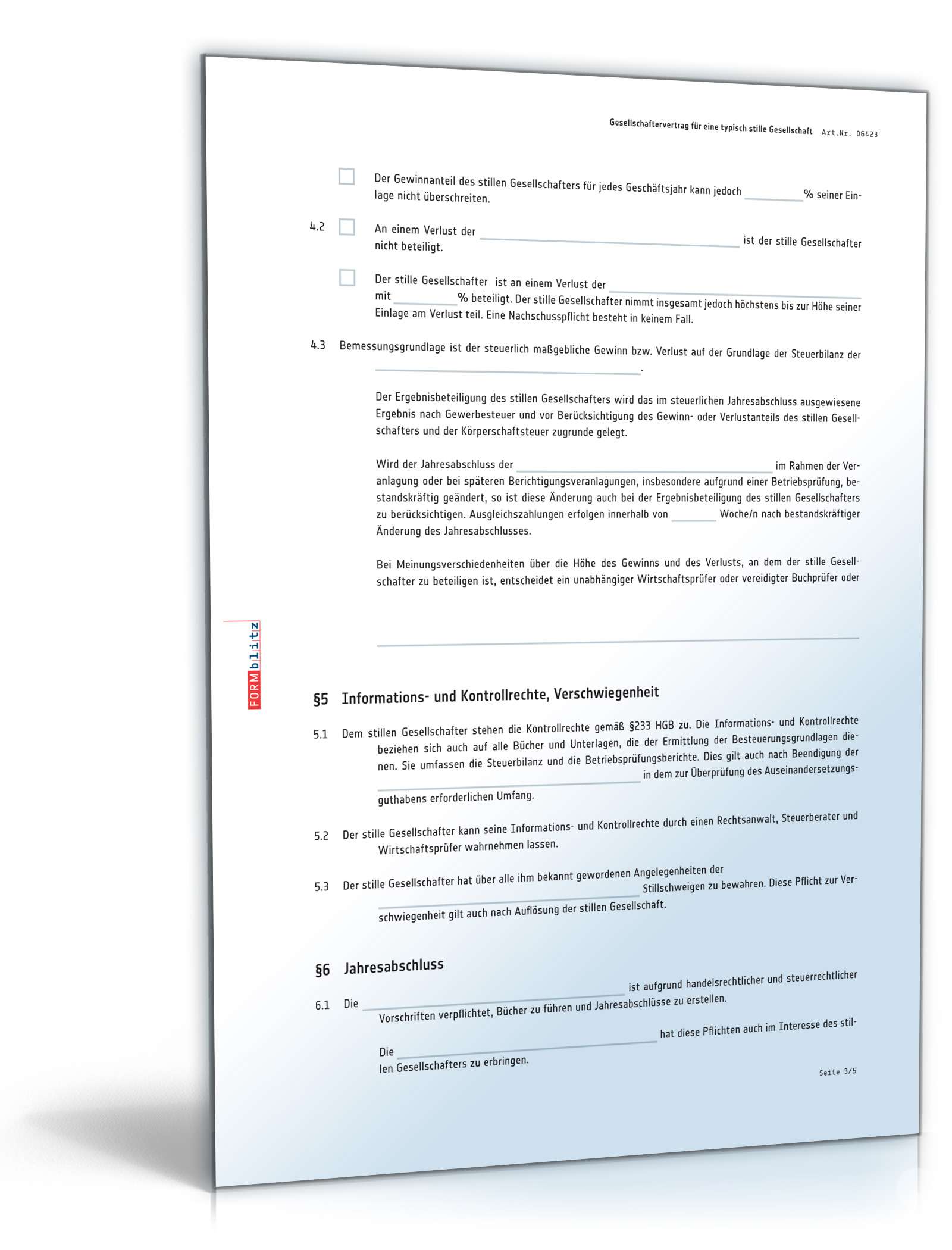 Gesellschaftsvertrag stille Beteiligung PDF. Seite: 3