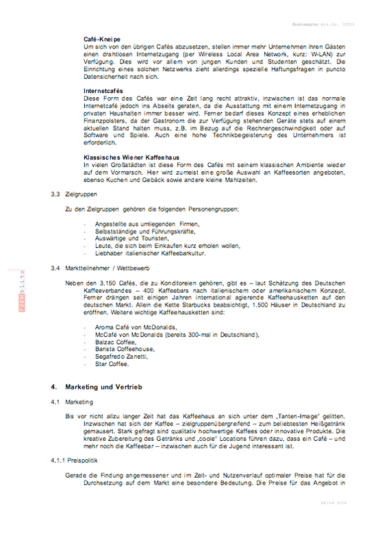 Businessplan Kaffee-Bar Excel. Seite: 3
