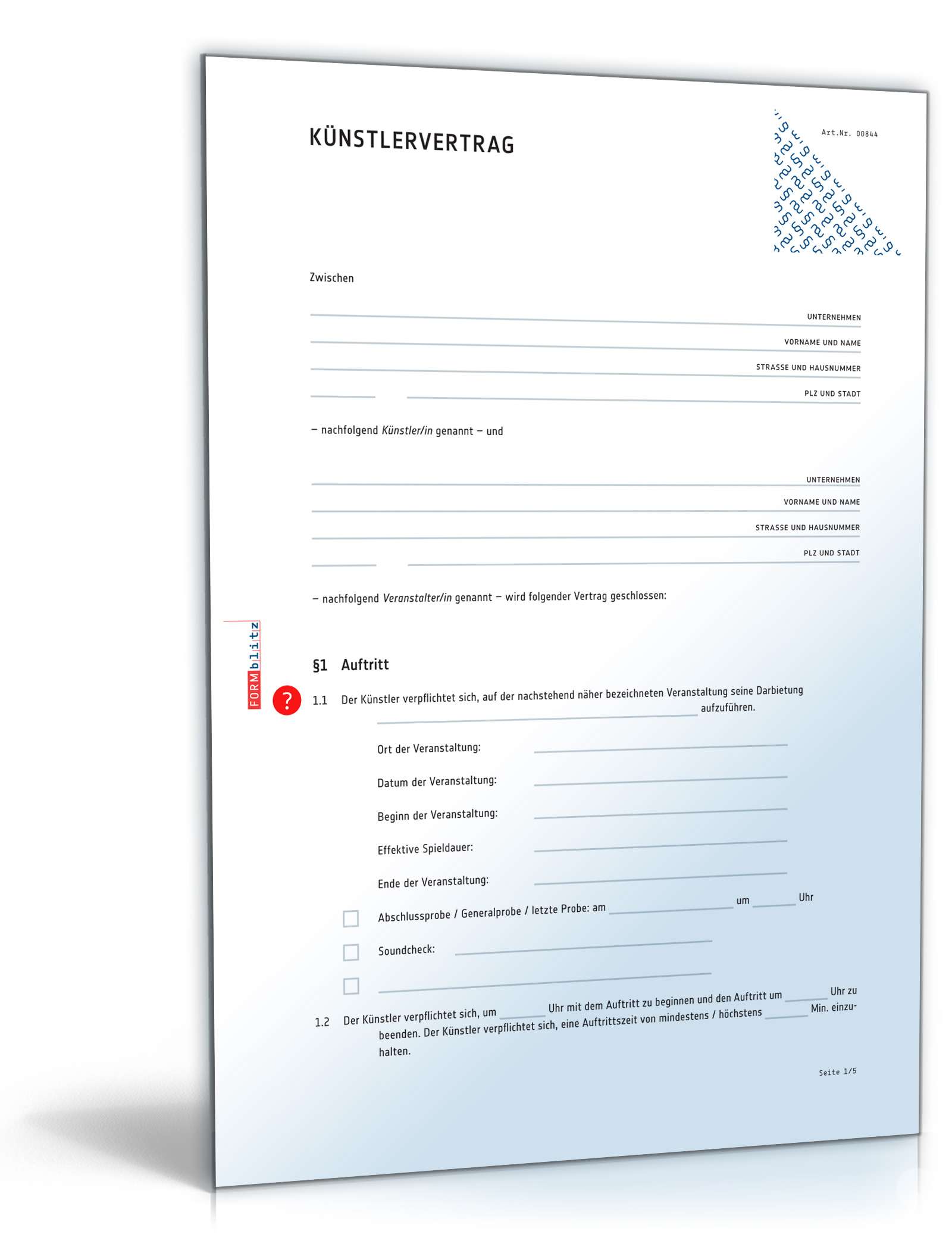 Künstlervertrag PDF