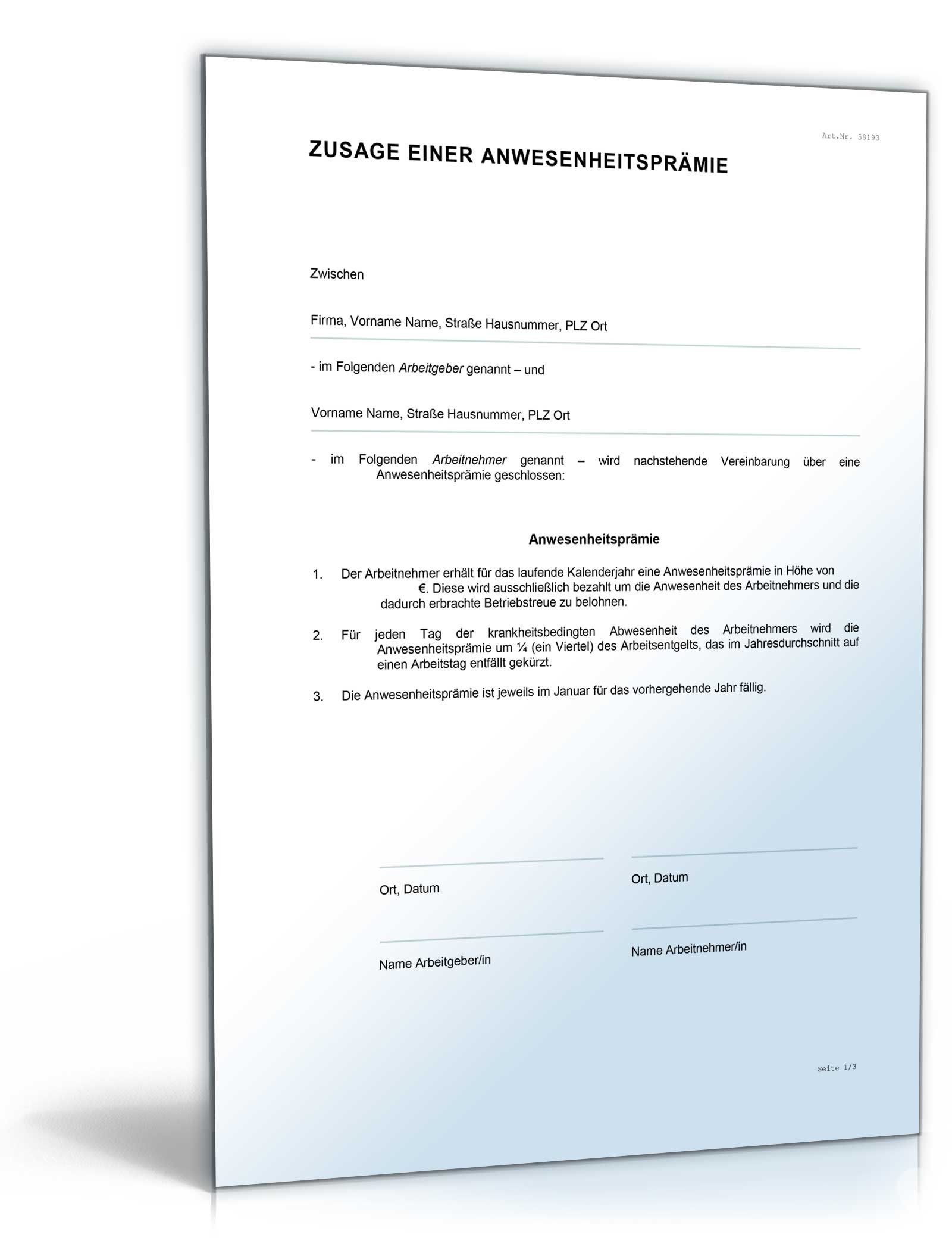 Vereinbarung Anwesenheitsprämie Word. Seite: 2