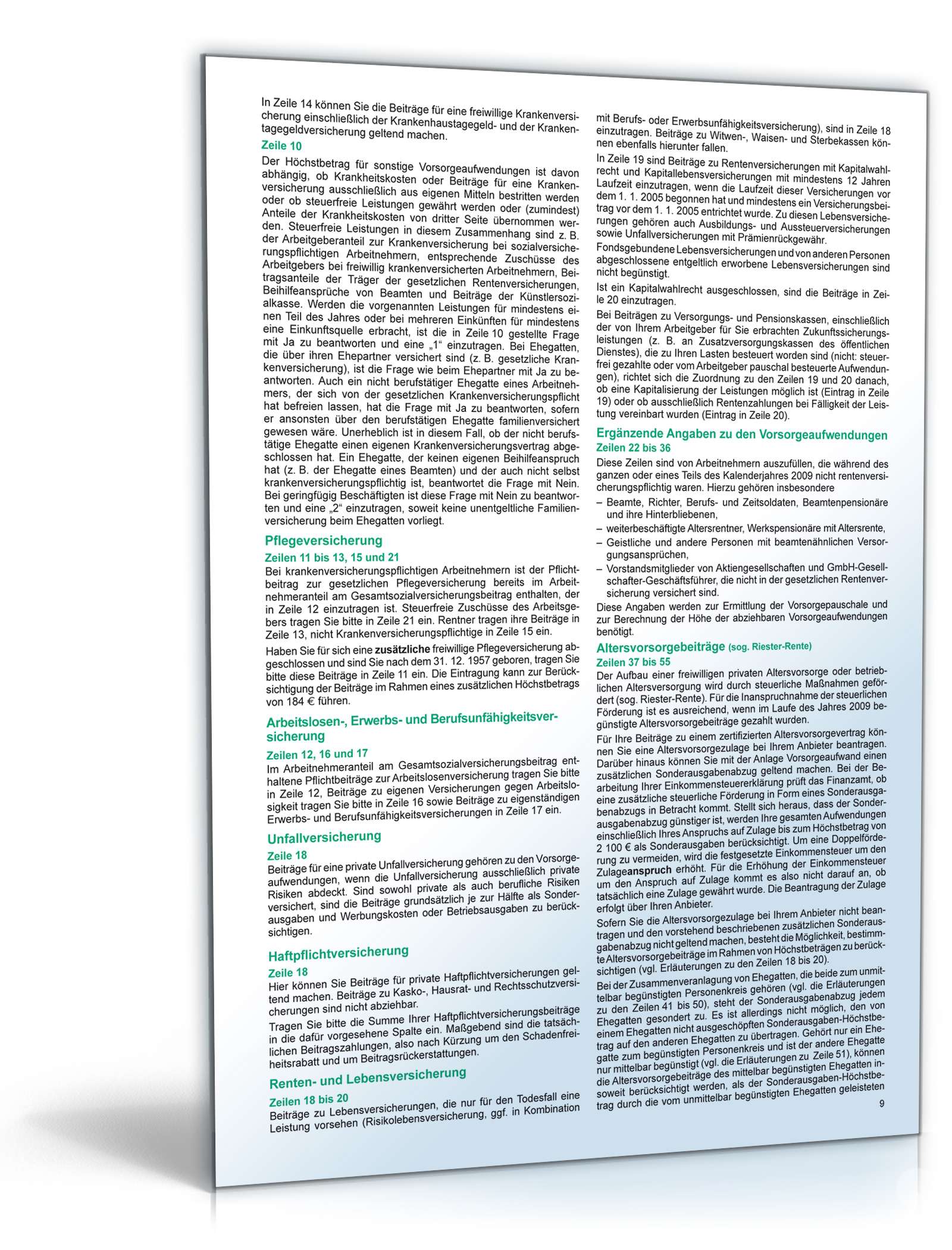 Anleitung zur Einkommensteuererklärung 2009 PDF. Seite: 9