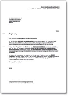 Mängelanzeige gegenüber Bauunternehmer Word