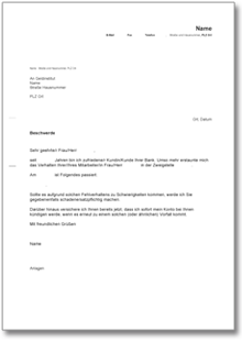 Beschwerde bei einer Bank über einen Mitarbeiter Word