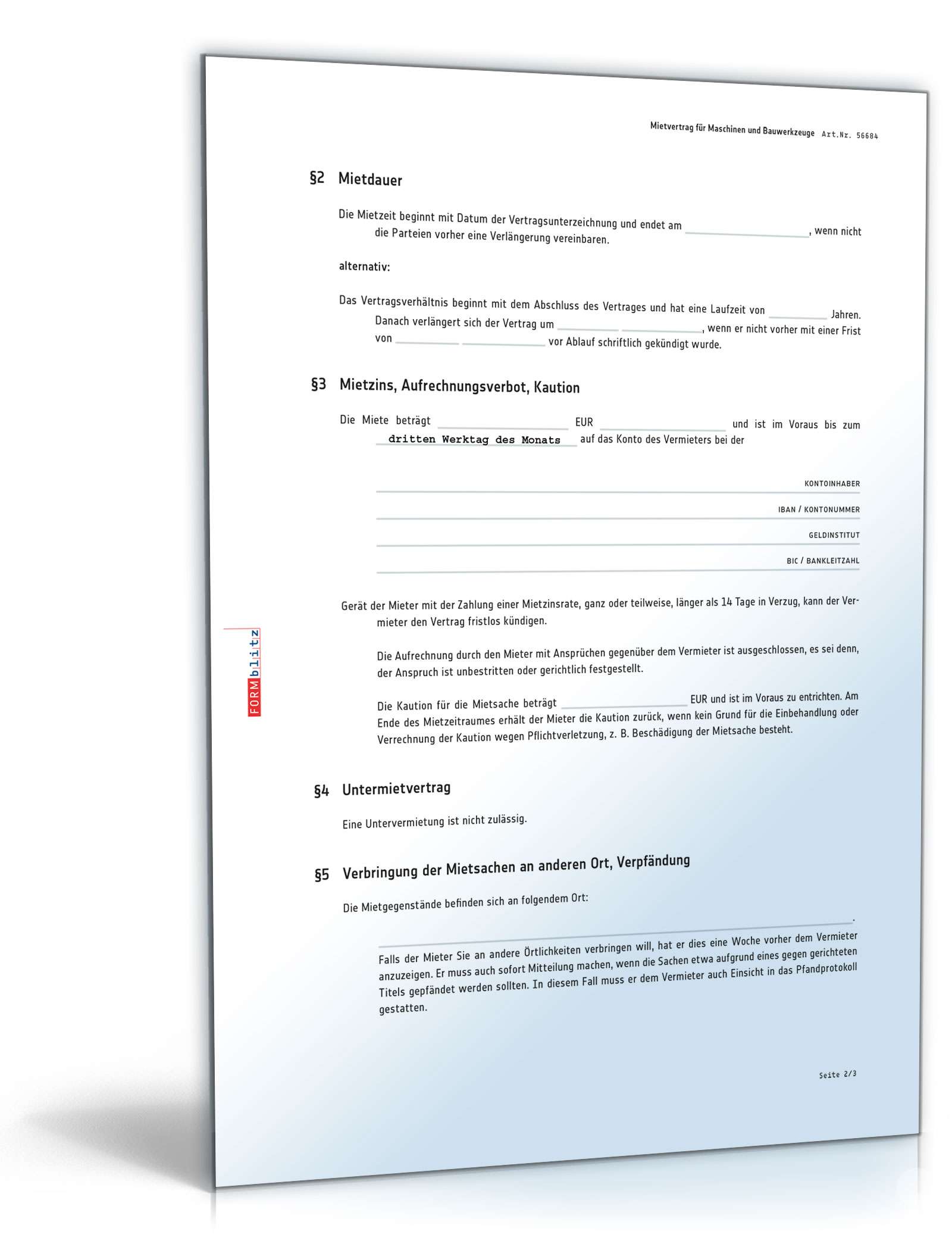 Mietvertrag Baumaschinen PDF. Seite: 2