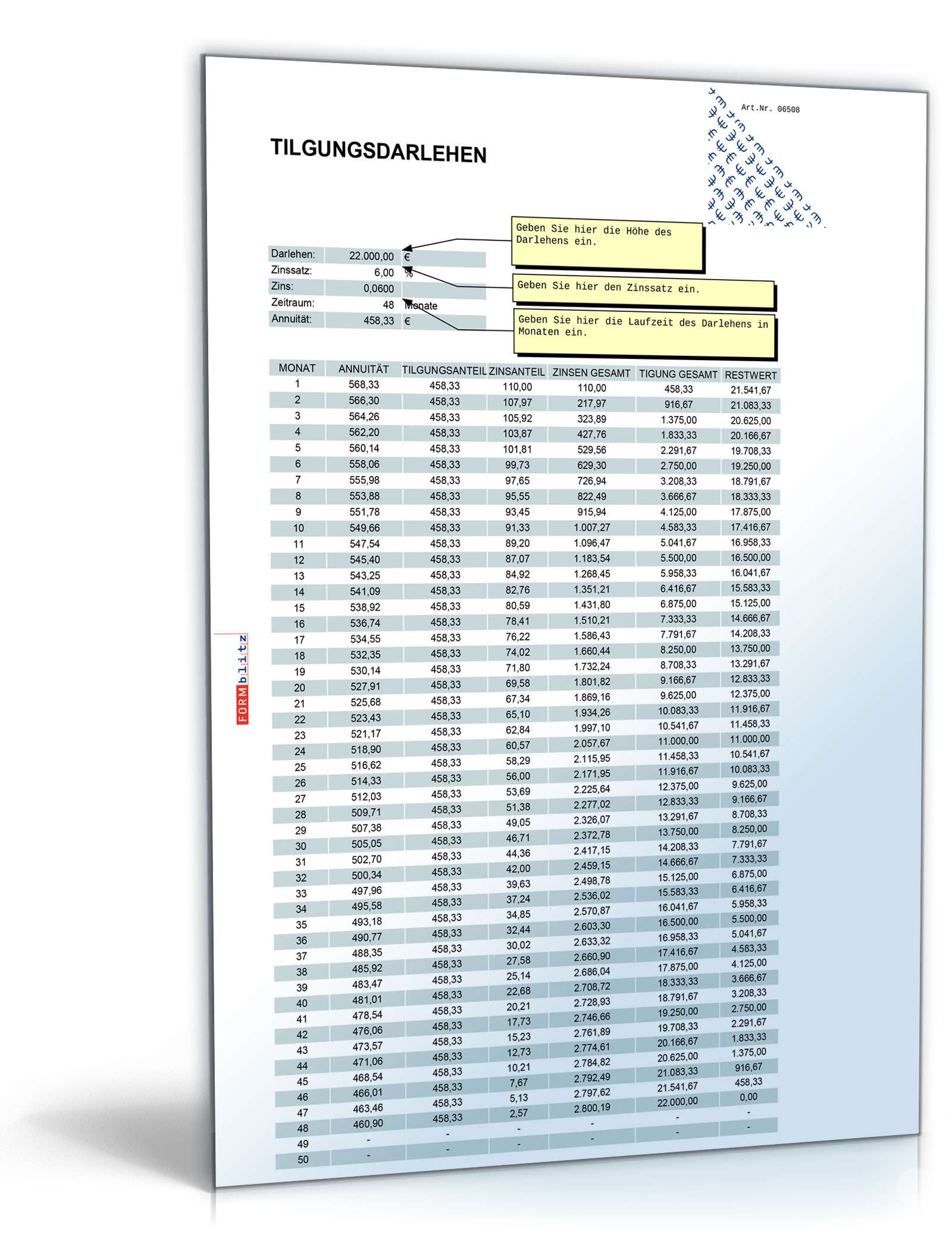 Annuitäts- und Tilgungsrechner Excel. Seite: 6
