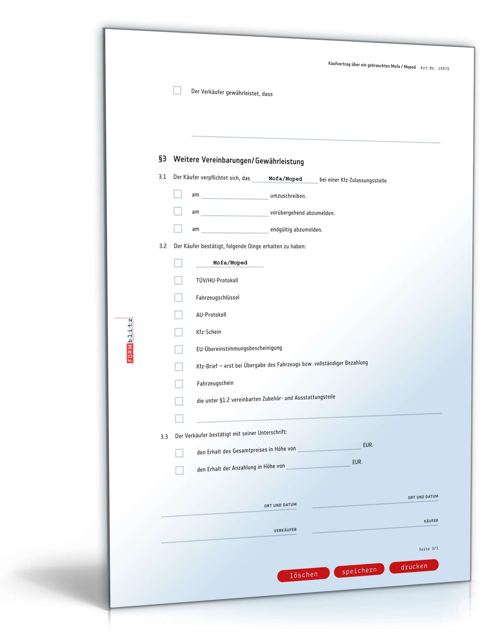 Kaufvertrag gebrauchtes Mofa PDF. Seite: 3