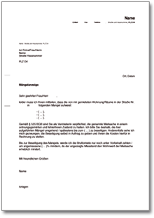 Mängelanzeige bei einer Wohnung Word