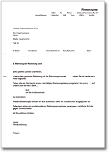 2. Mahnung mit Androhung von Lieferstopp Word