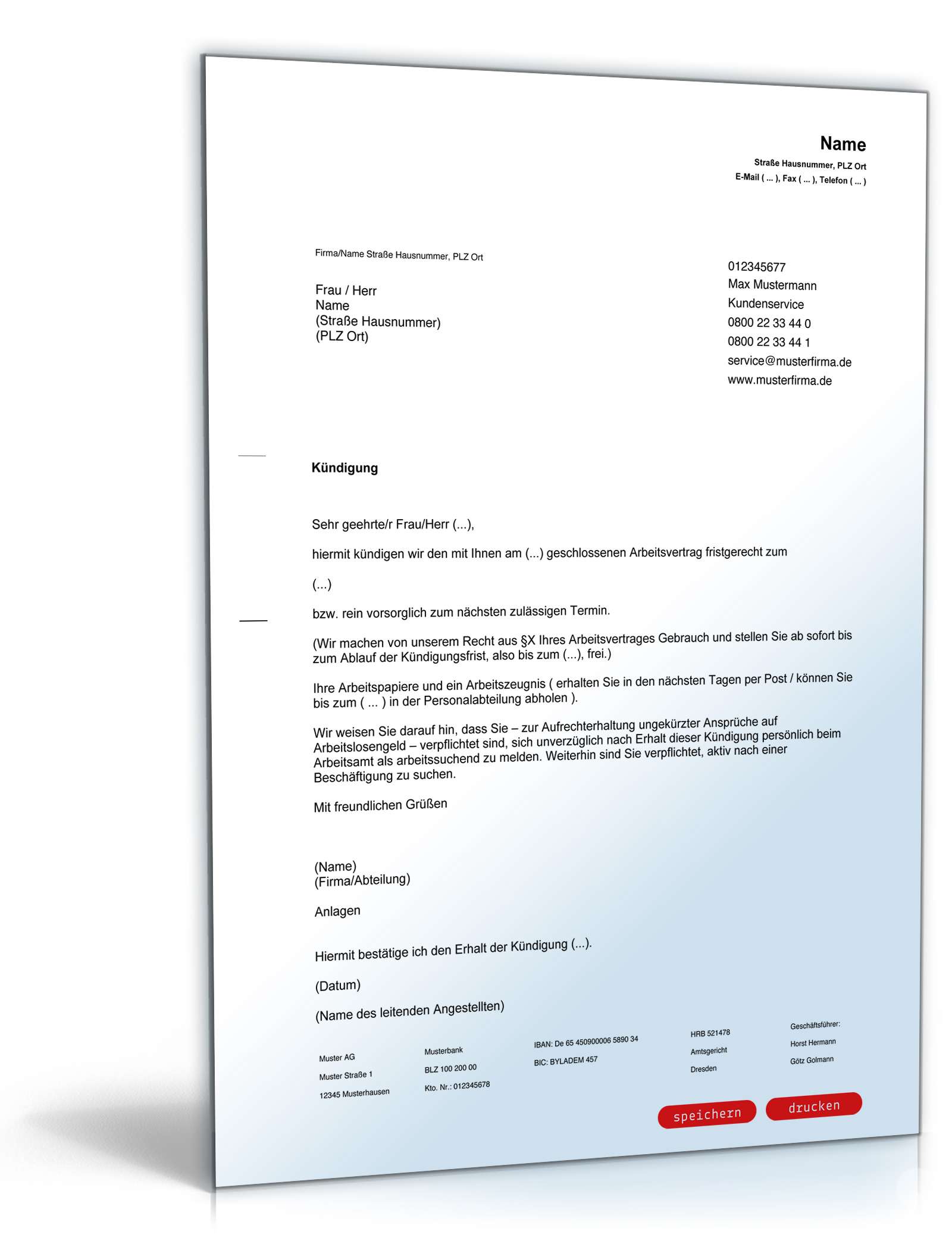 Fristgemäße Kündigung leitender Angestellter PDF