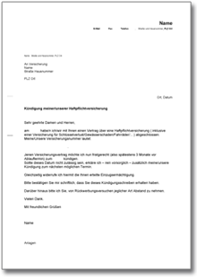 Kündigung Haftpflichtversicherung Word