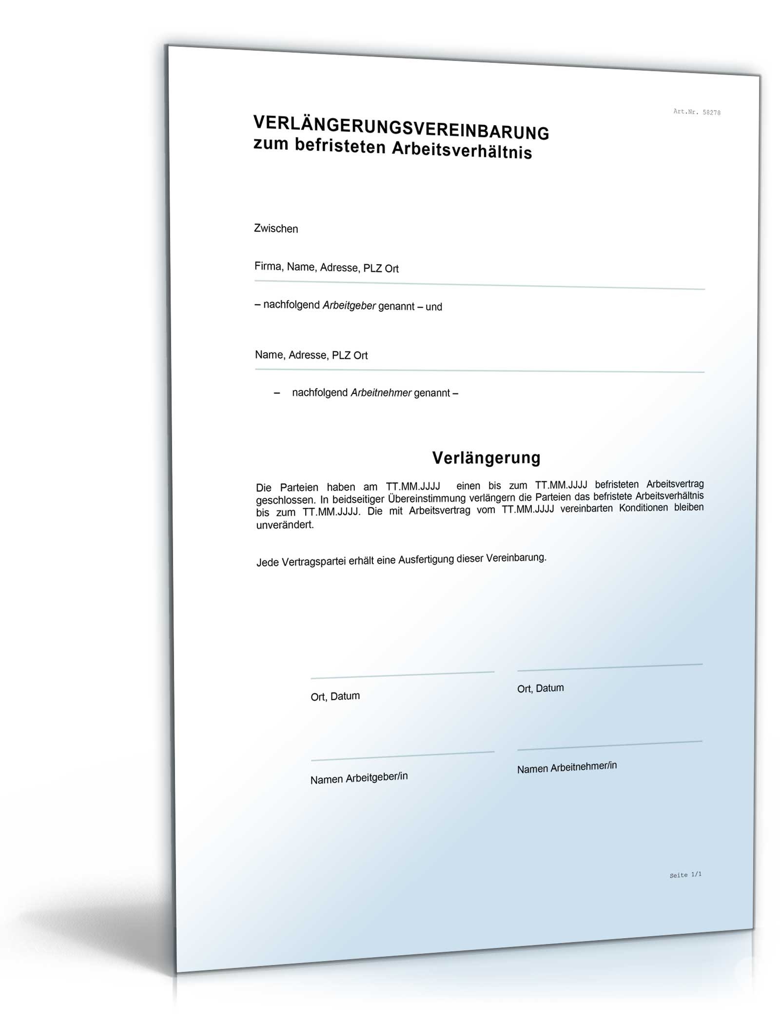 Verlängerungsvereinbarung zum befristeten Arbeitsverhältnis Word. Seite: 2