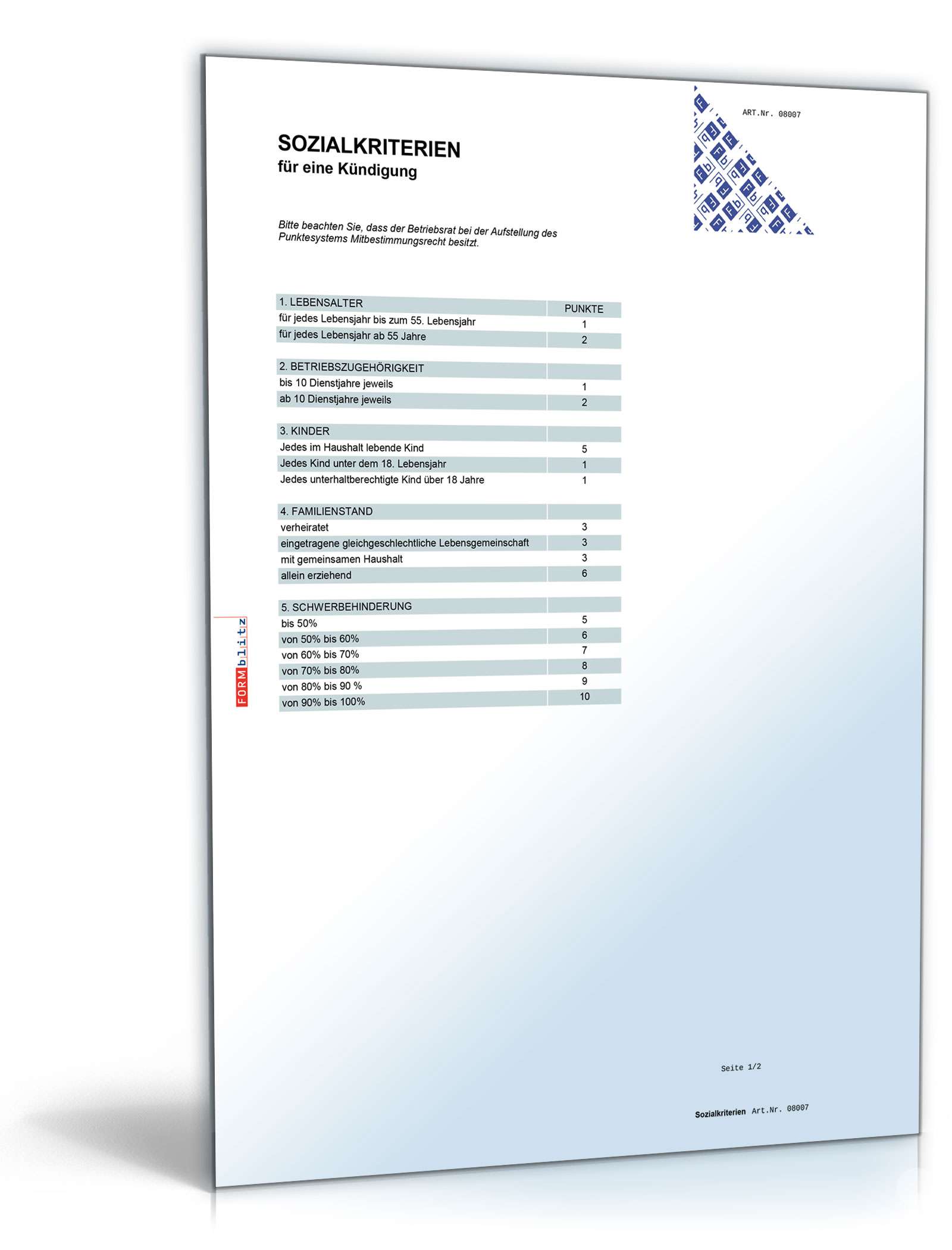 Sozialkriterien Kündigung Excel. Seite: 2