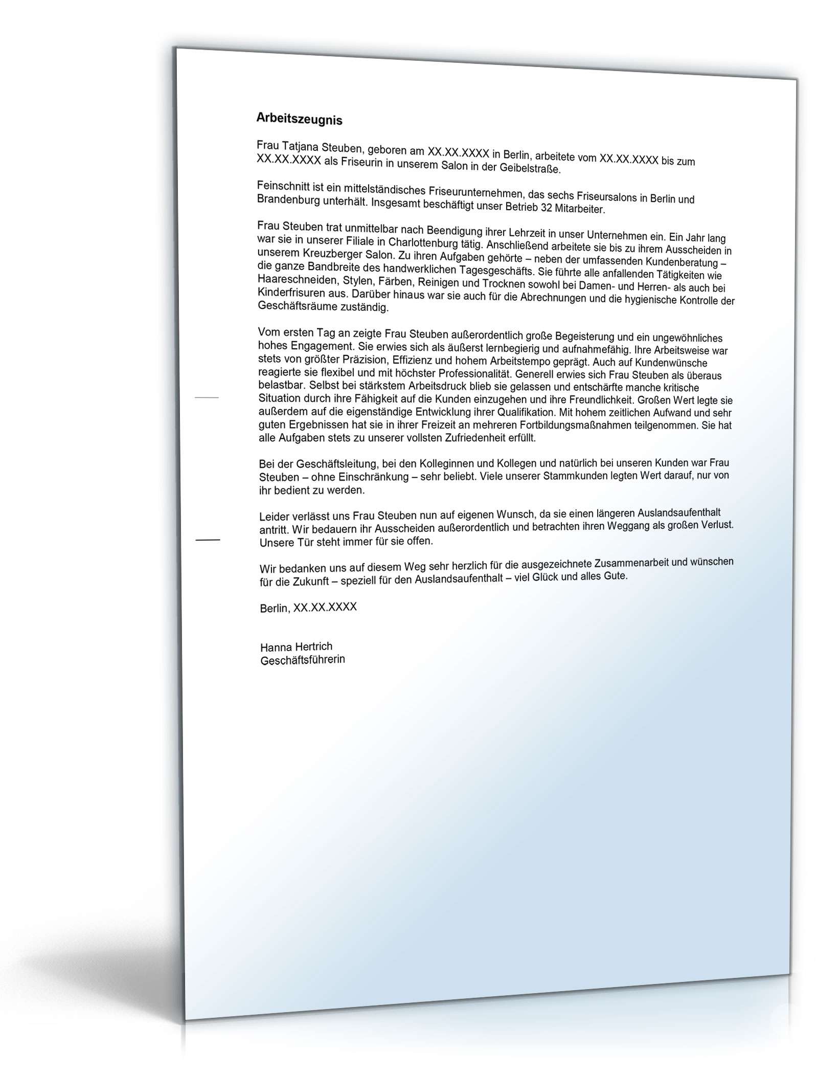 Arbeitszeugnis Friseurin Excel. Seite: 2