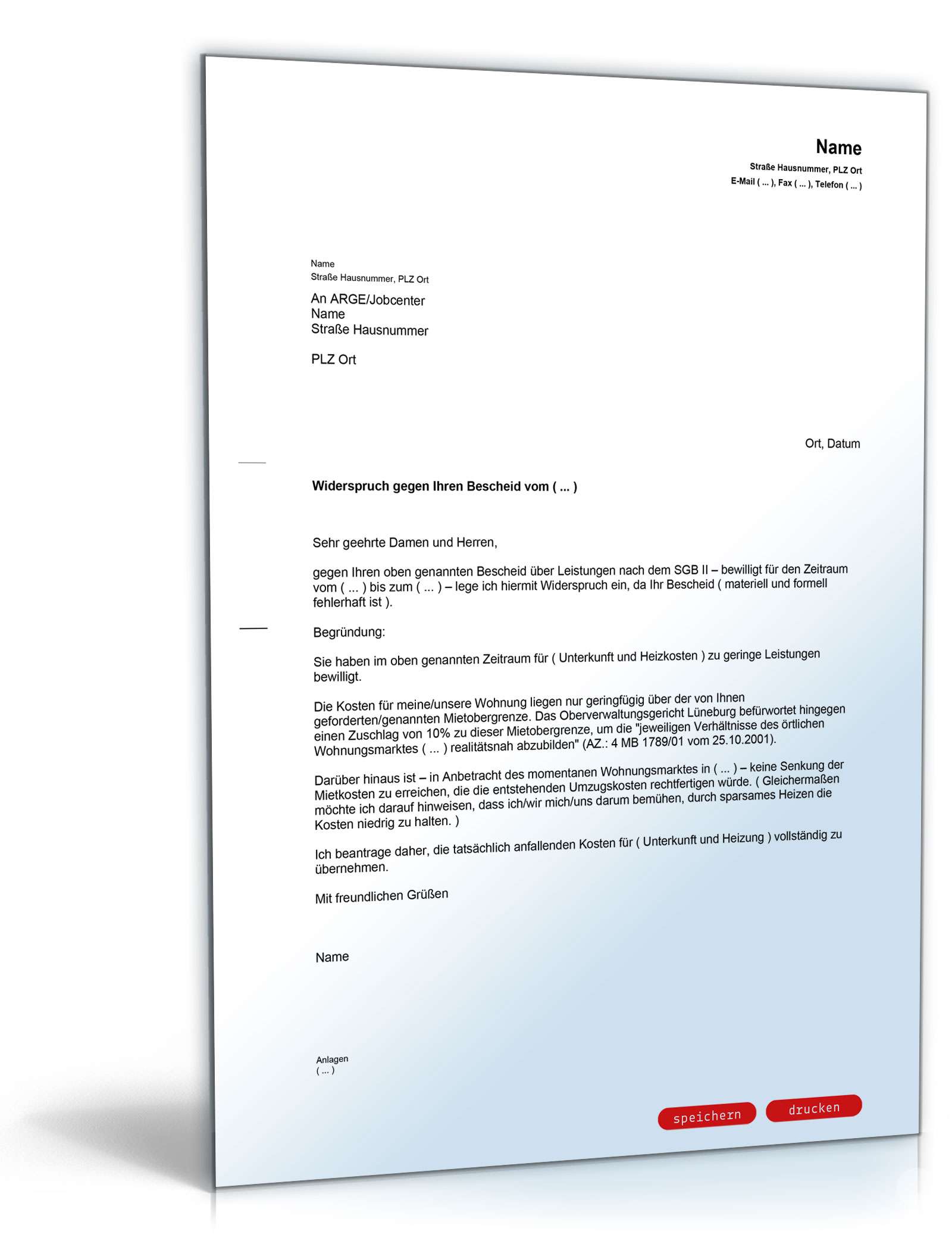 Widerspruch fehlerhafte Berechnung Mietkosten  PDF