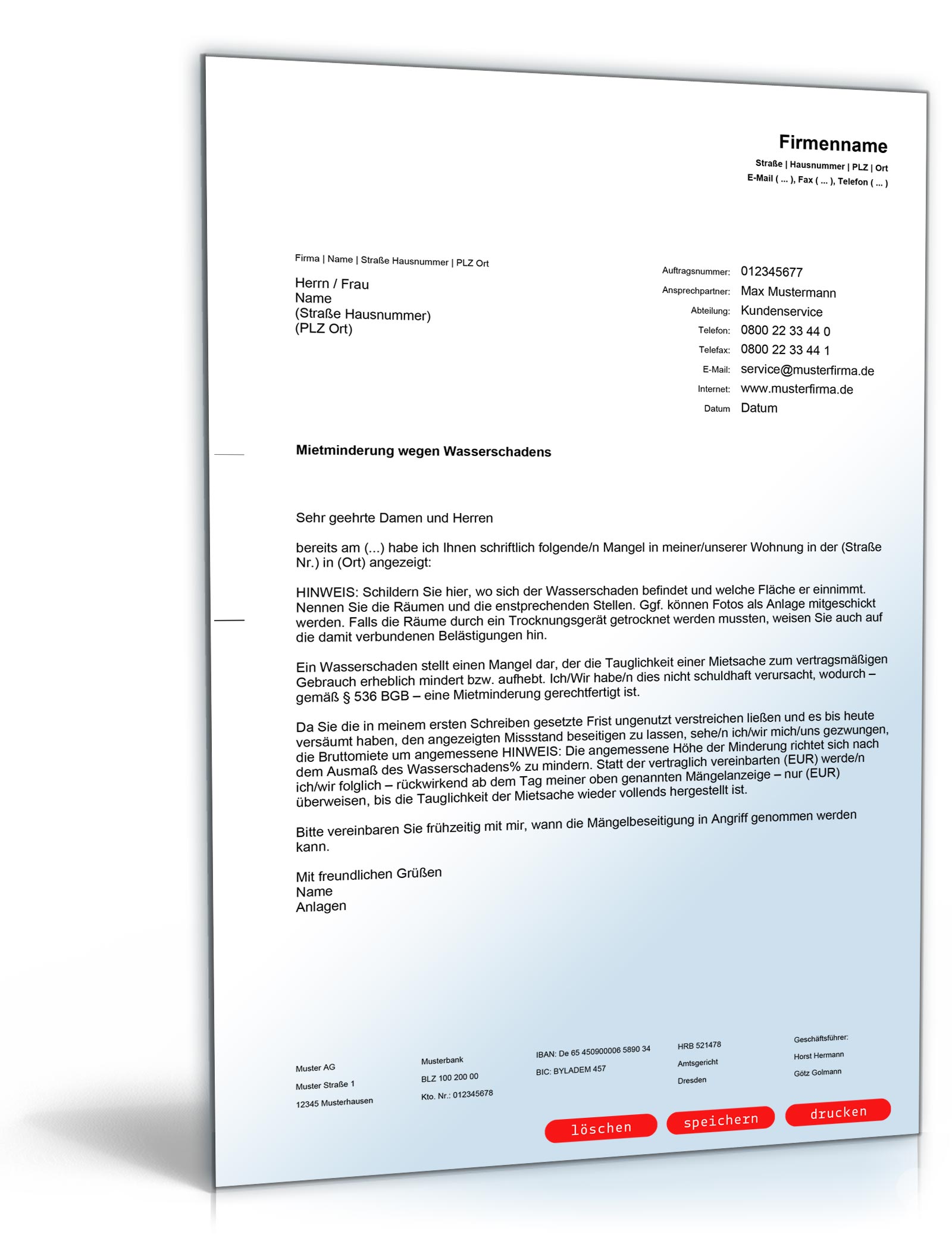 Mietminderung Wasserschaden PDF