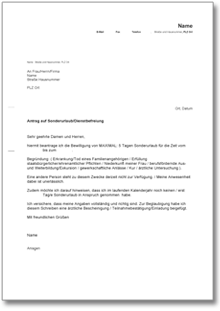 Antrag auf Sonderurlaub Word