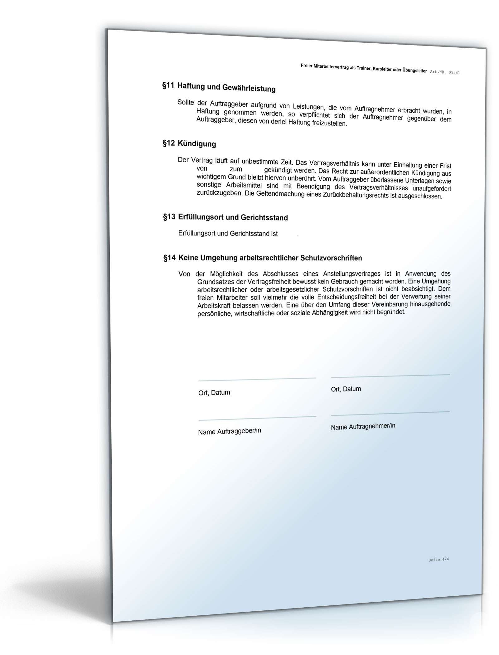 Honorarvertrag Trainer Kursleiter Word. Seite: 4