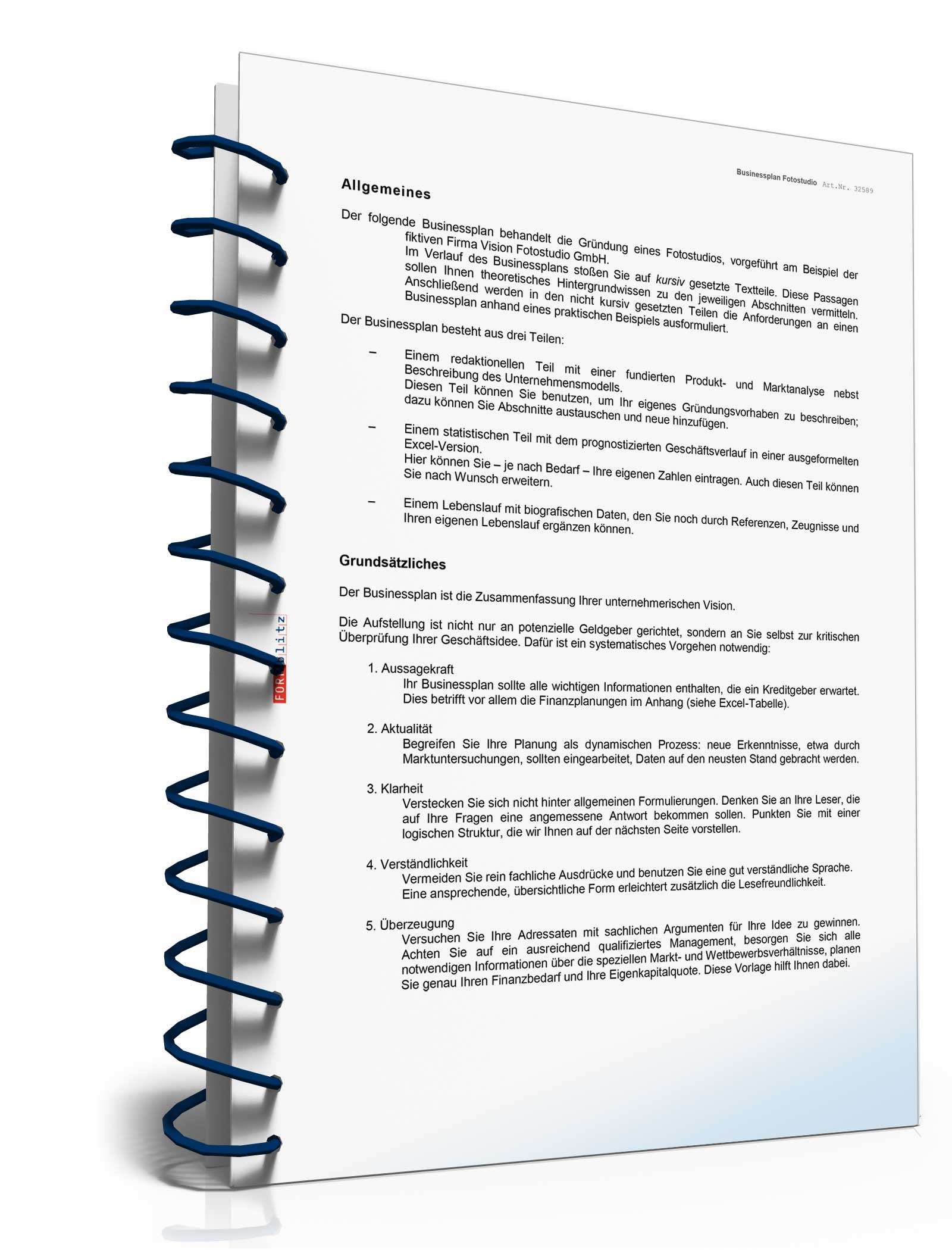 Businessplan Fotograf Excel. Seite: 3