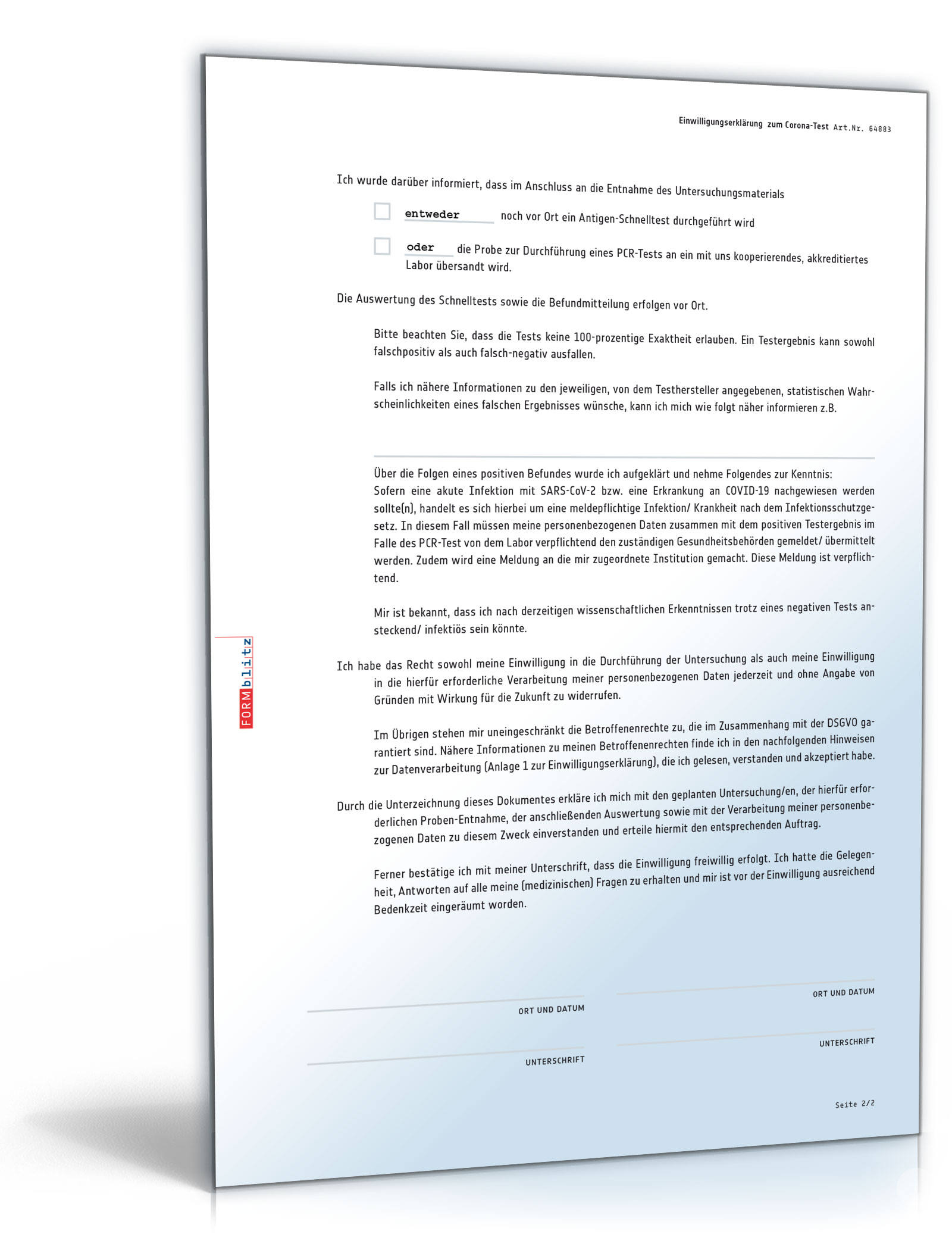 Einwilligungserklärung Corona-Test Arbeitnehmer PDF. Seite: 2