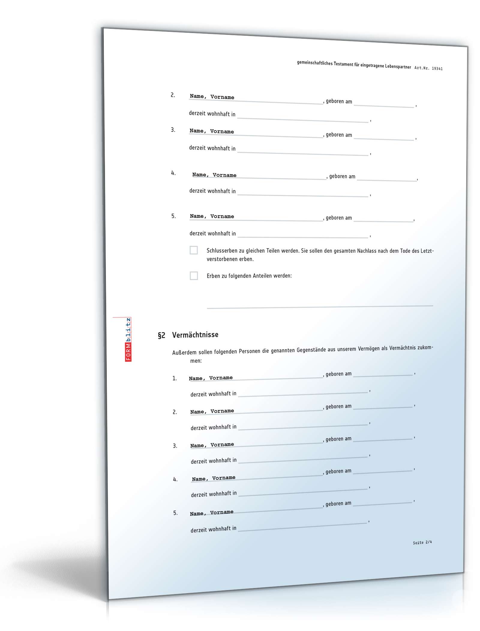 Gemeinschaftliches Testament eingetragene Lebenspartner PDF. Seite: 2