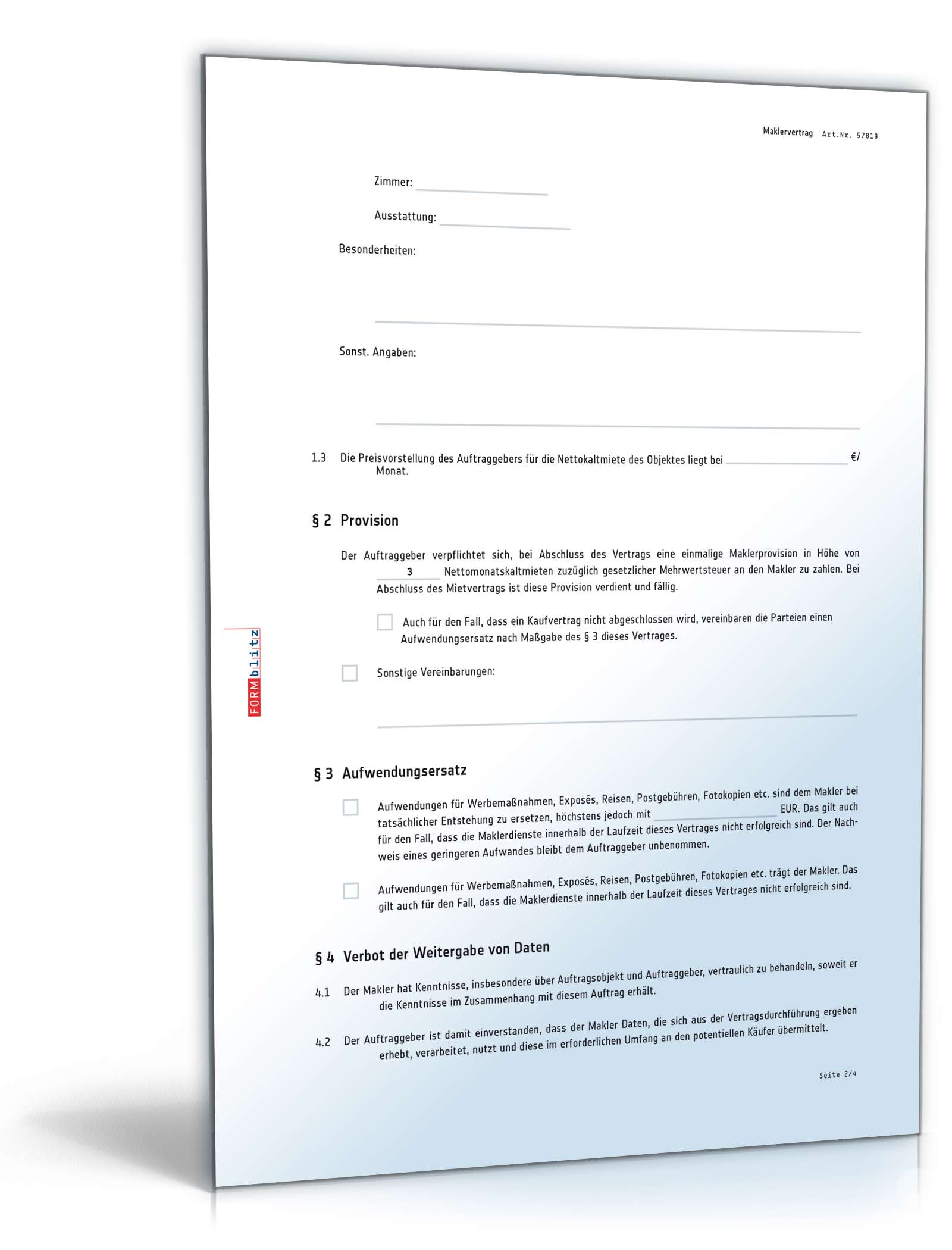 Maklervertrag Suchauftrag Mieter PDF. Seite: 2