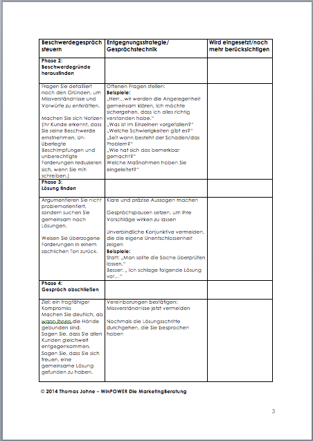 Checkliste Beschwerdegespräch Word