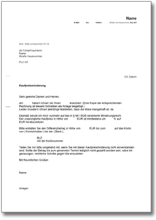 Minderung des Kaufpreises wegen beschädigter Ware Word