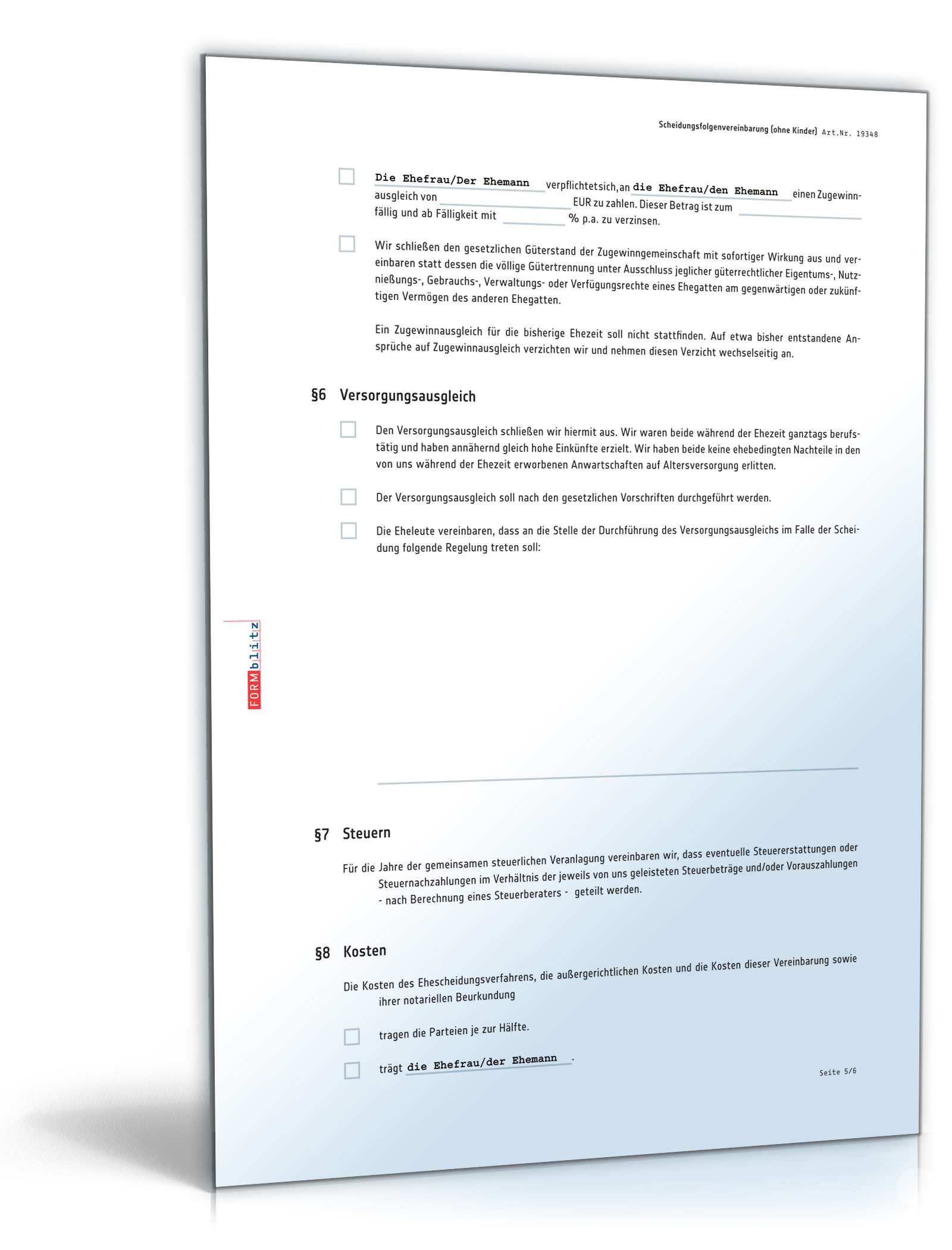 Scheidungsfolgenvereinbarung Eheleute ohne Kinder PDF. Seite: 5