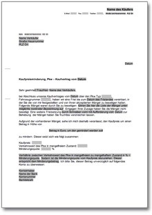 Minderung des Kaufpreises Word