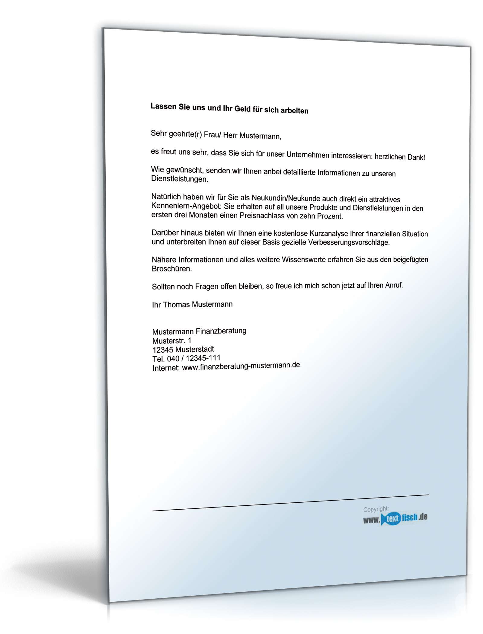 Begleitbrief zum Werbebrief Finanzberater