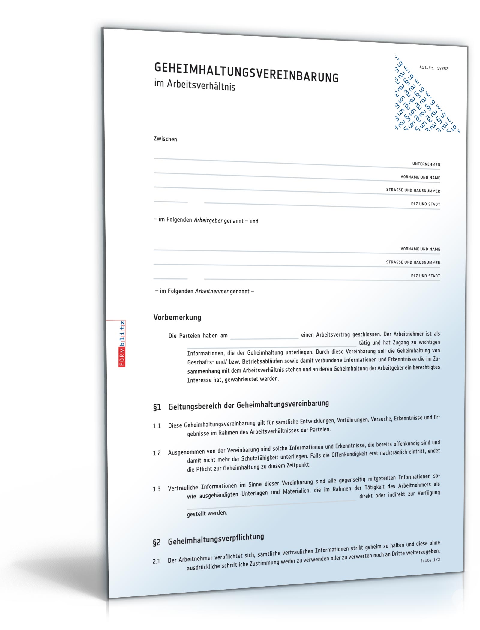 Geheimhaltungsvereinbarung für Mitarbeiter PDF