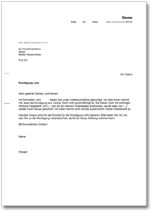 Angebot Arbeitskraft nach Kündigung Word