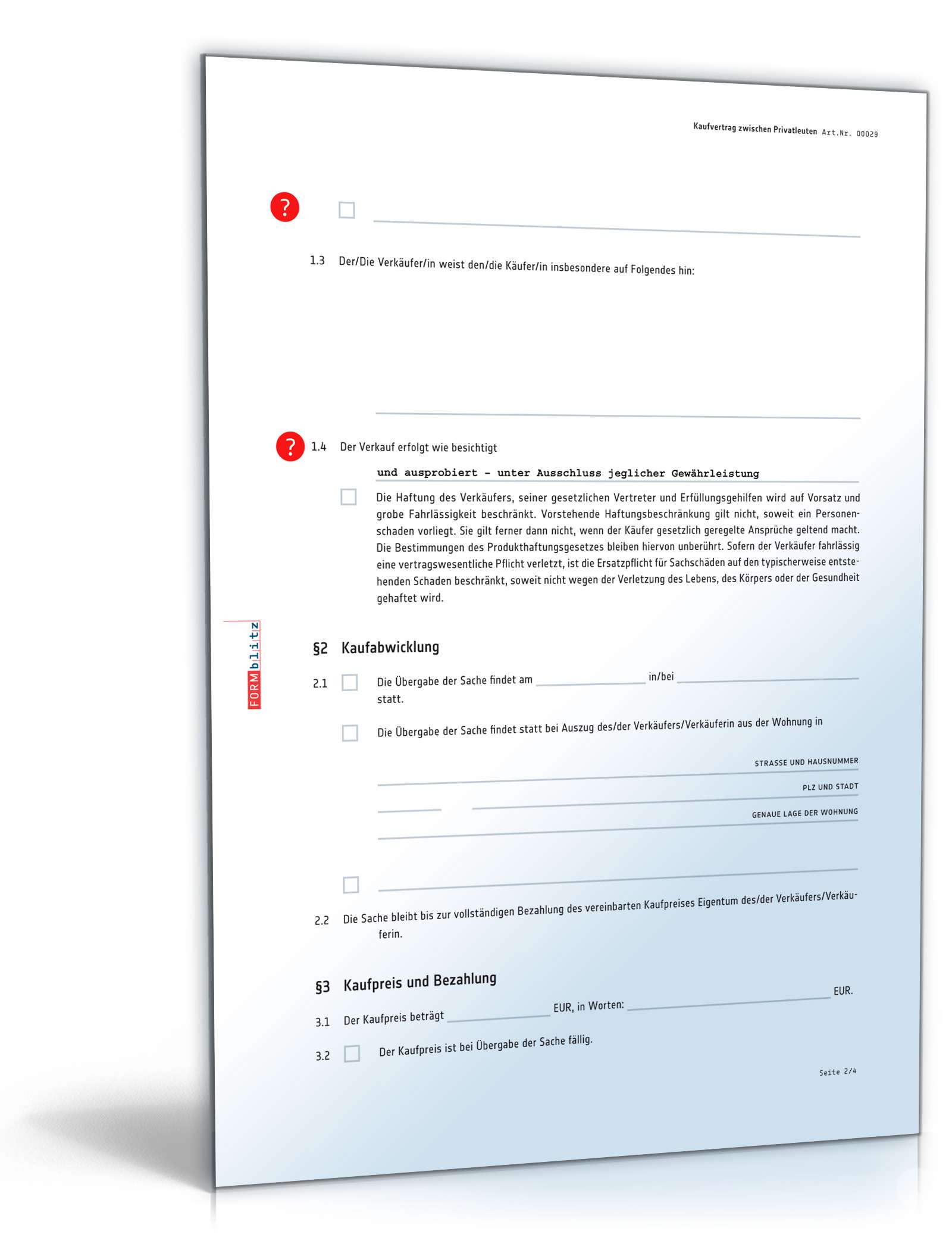 Kaufvertrag zwischen Privatleuten PDF. Seite: 2