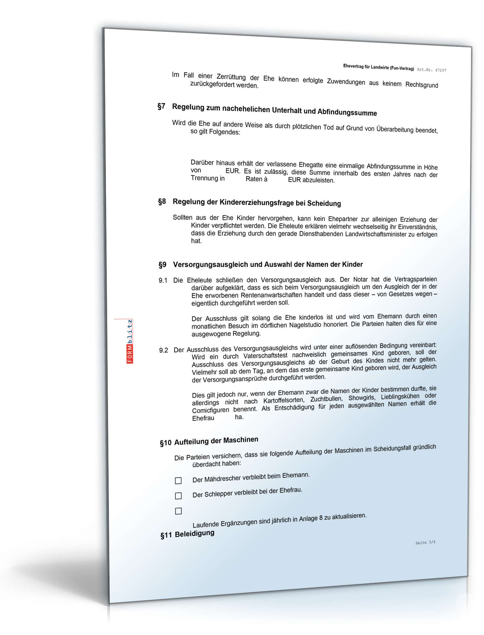 Ehevertrag Landwirte Fun-Vertrag Word. Seite: 3