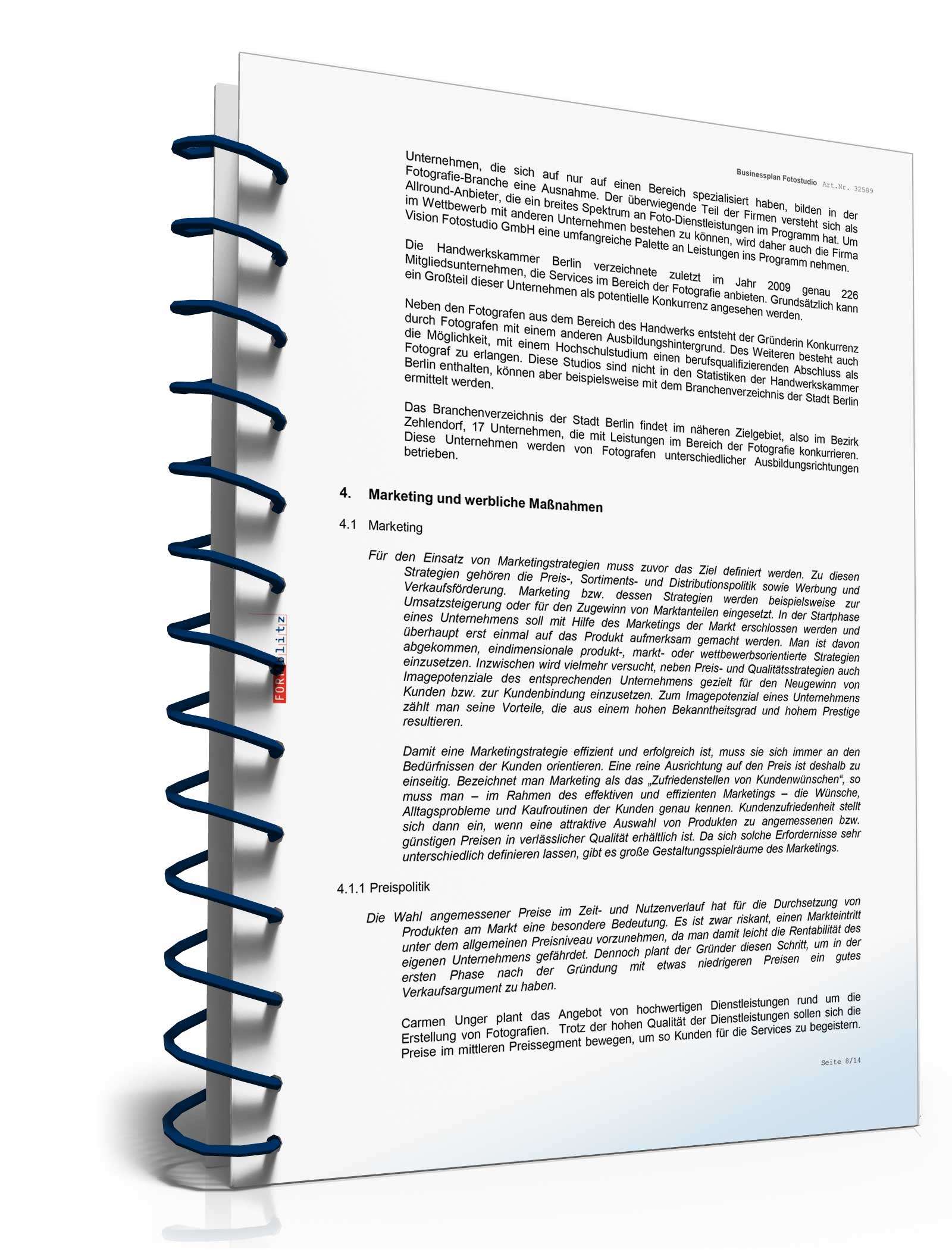 Businessplan Fotograf Excel. Seite: 10