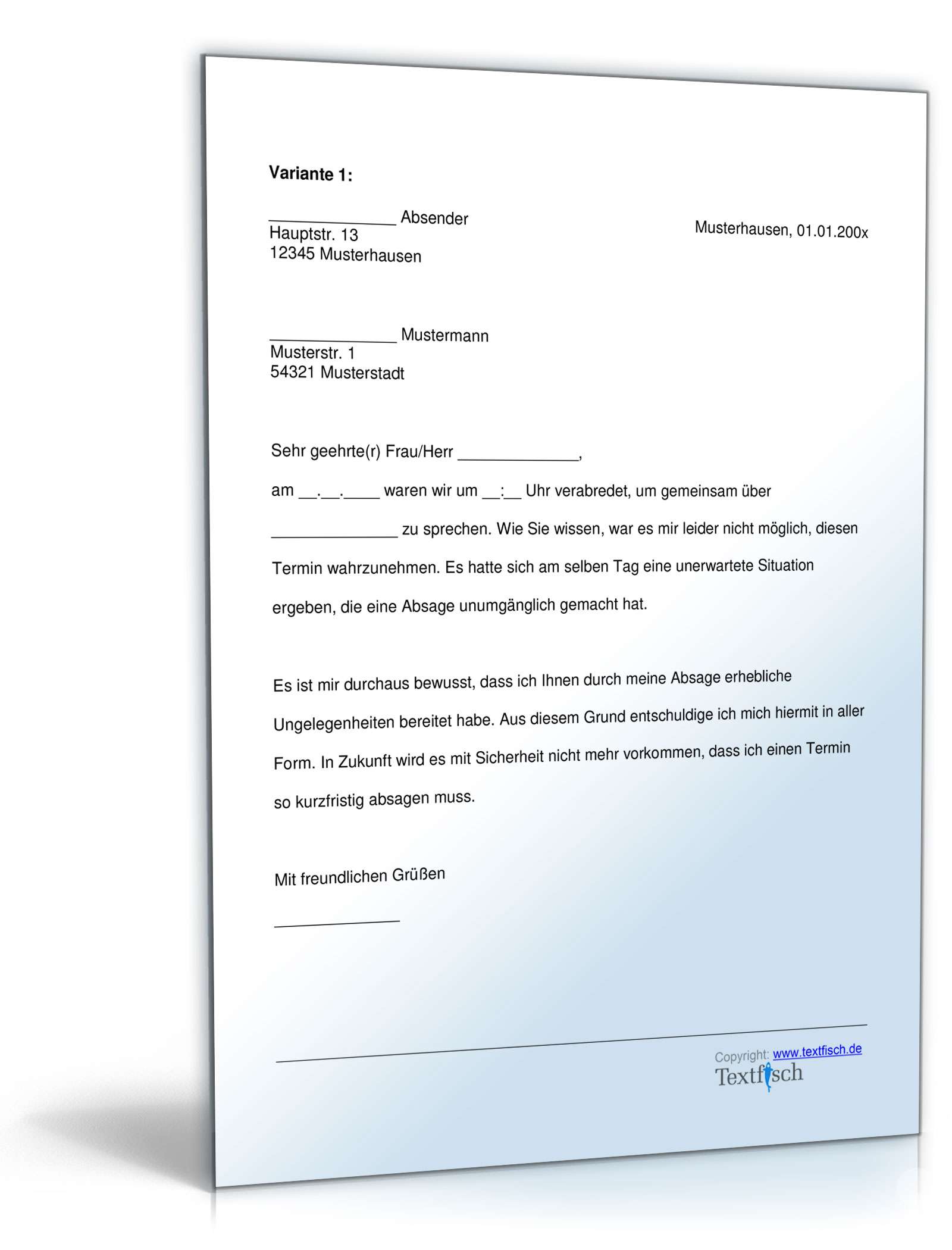 Entschuldigung nicht eingehaltener Termin Word